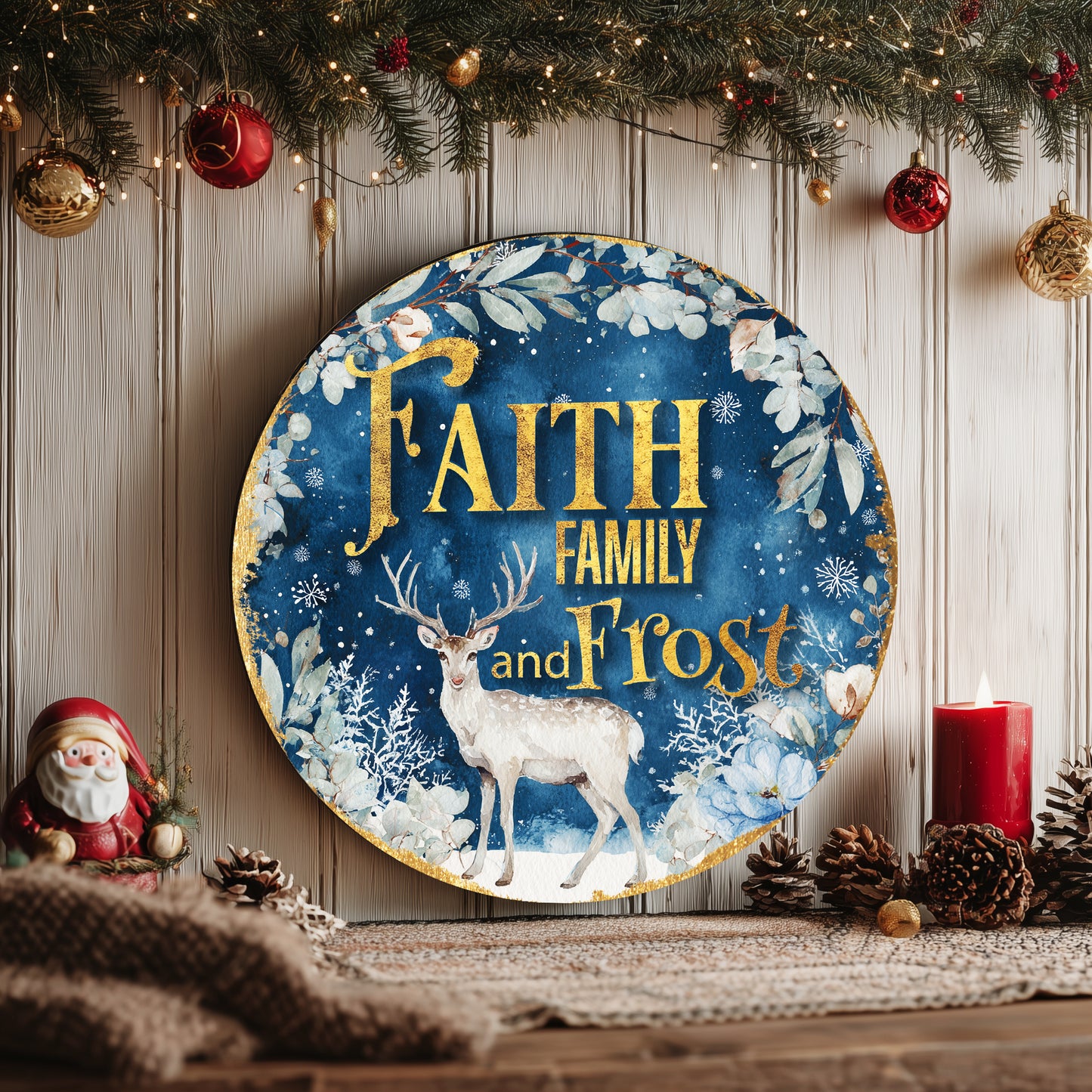 Cozy Farmhouse Winter Door Sign | Faith, Family & Frost Holiday Decor