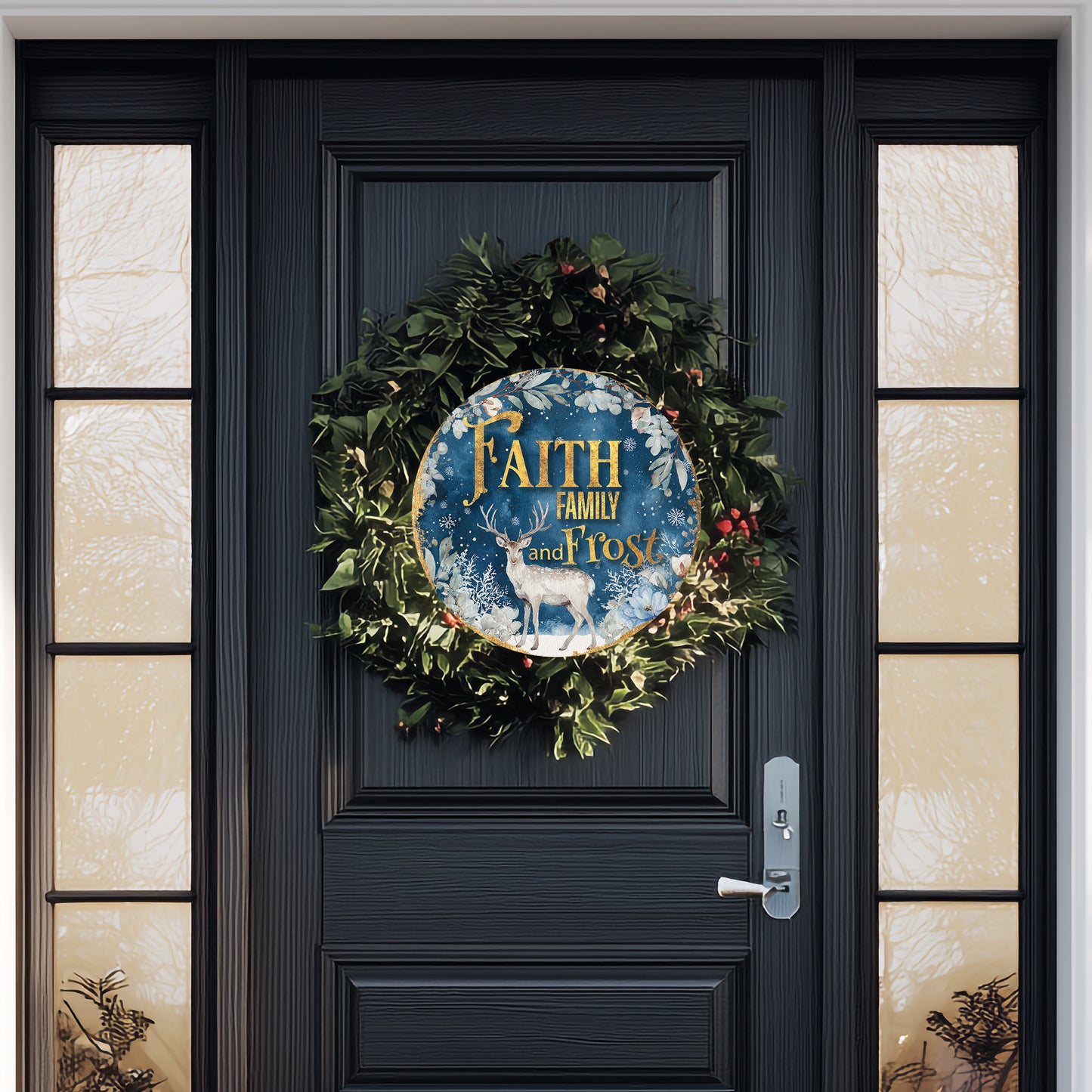 Cozy Farmhouse Winter Door Sign | Faith, Family & Frost Holiday Decor