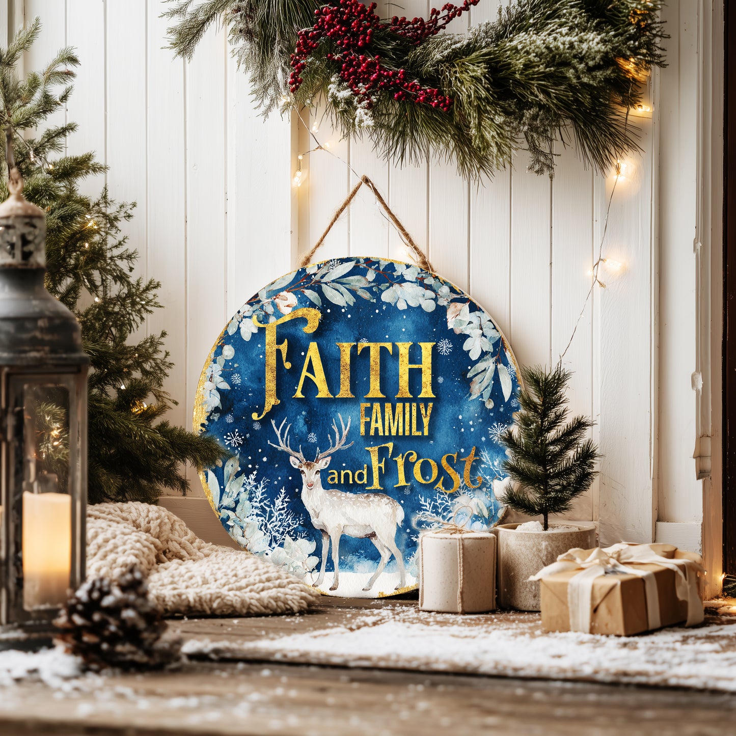 Cozy Farmhouse Winter Door Sign | Faith, Family & Frost Holiday Decor
