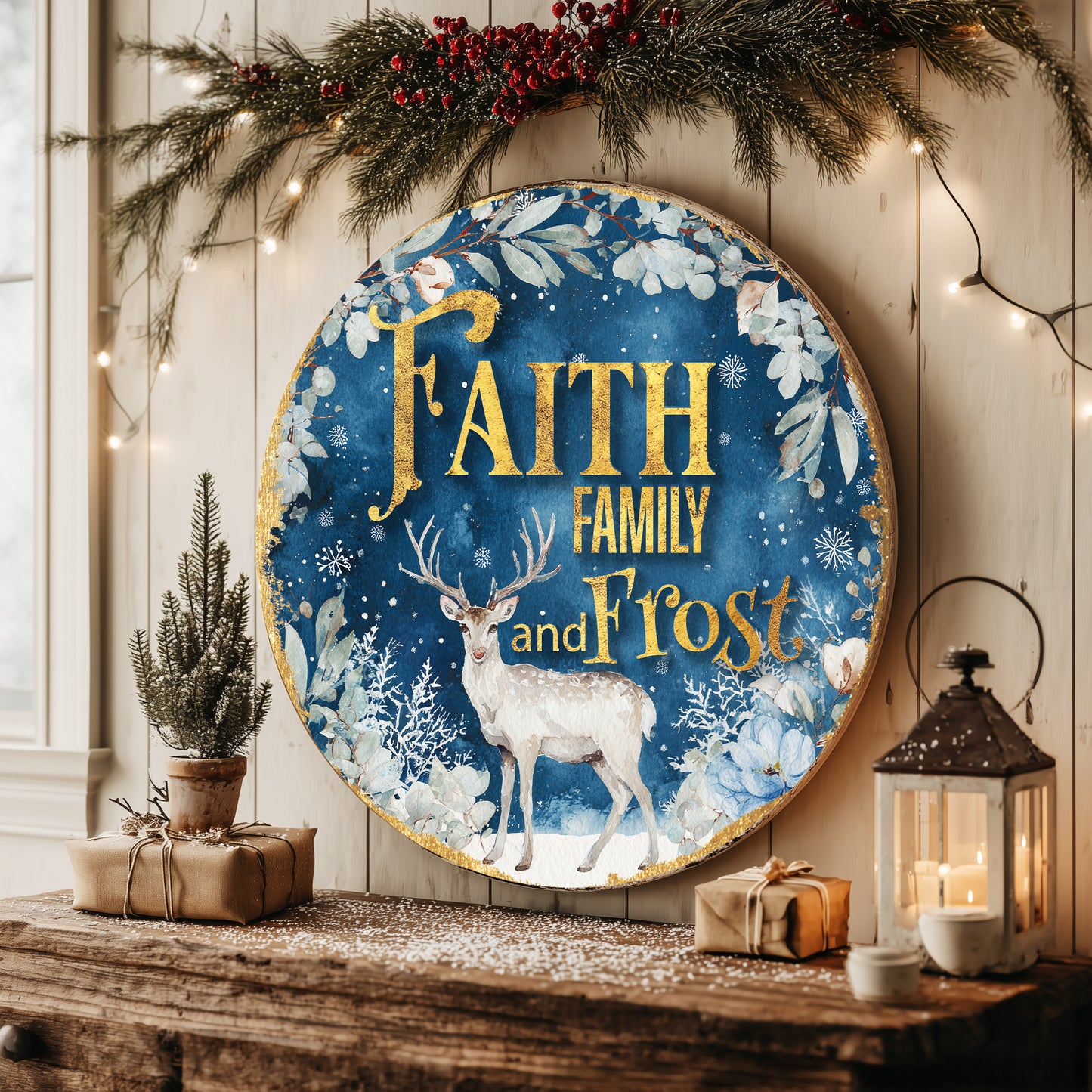 Cozy Farmhouse Winter Door Sign | Faith, Family & Frost Holiday Decor