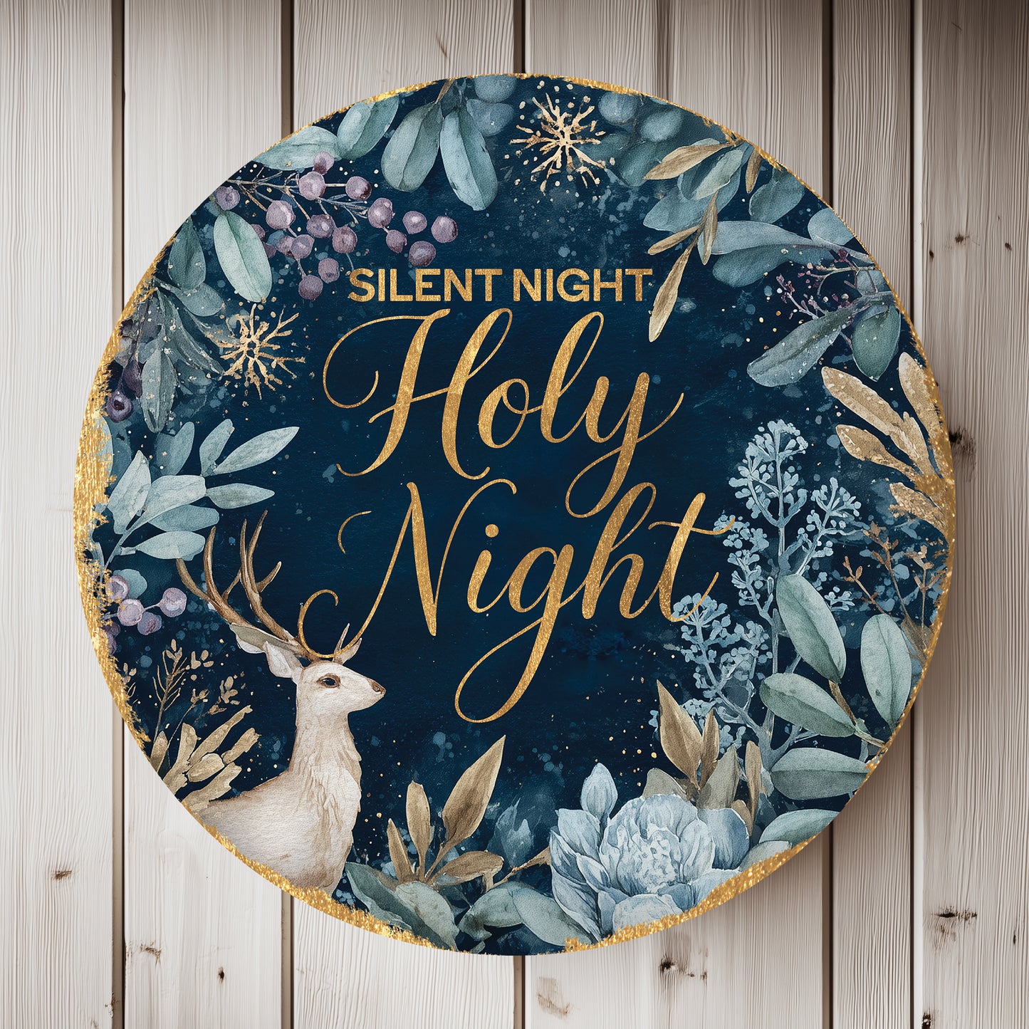 Cozy Farmhouse Silent Night Winter Door Sign | Rustic Christmas Decor