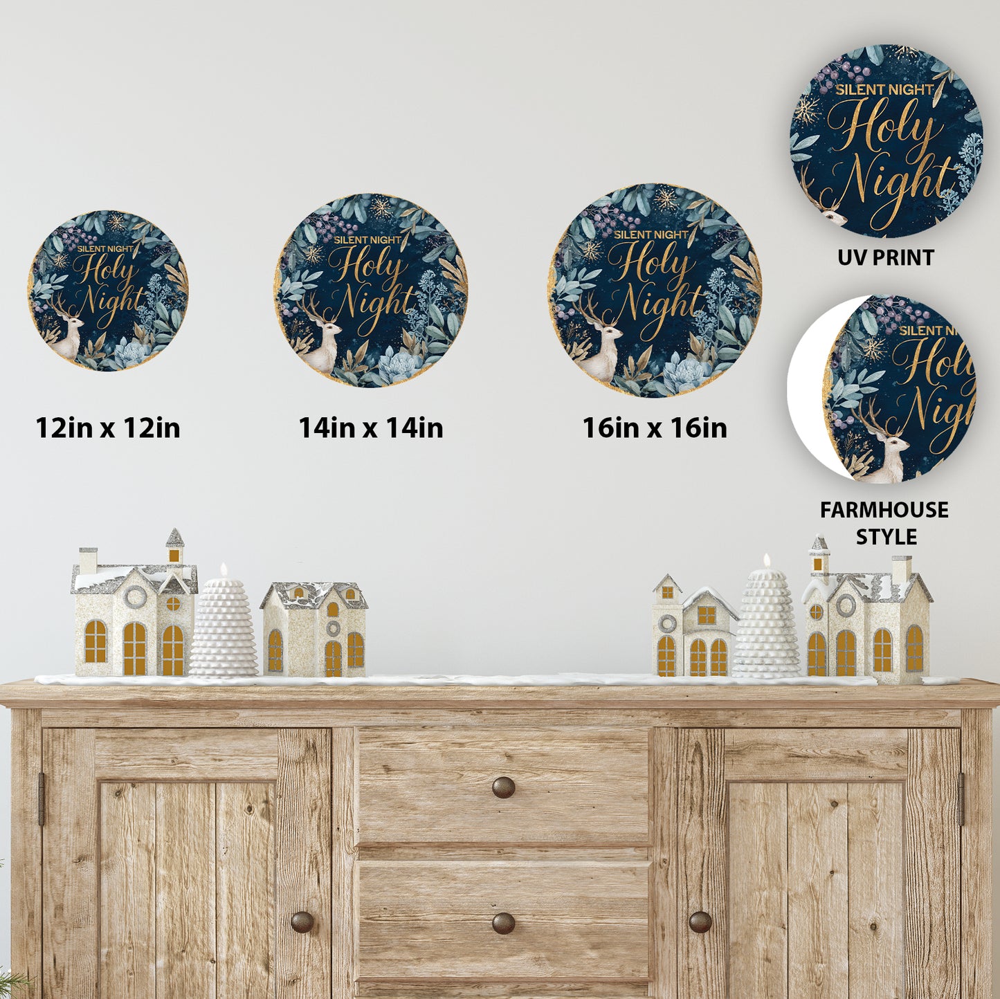 Cozy Farmhouse Silent Night Winter Door Sign | Rustic Christmas Decor