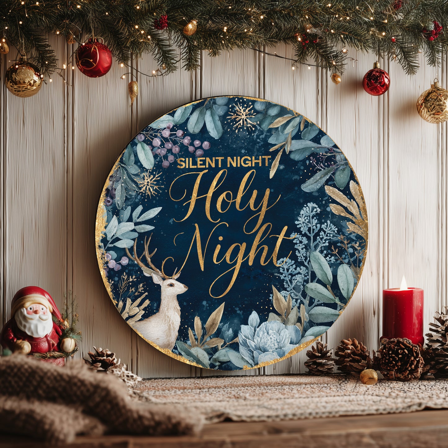 Cozy Farmhouse Silent Night Winter Door Sign | Rustic Christmas Decor