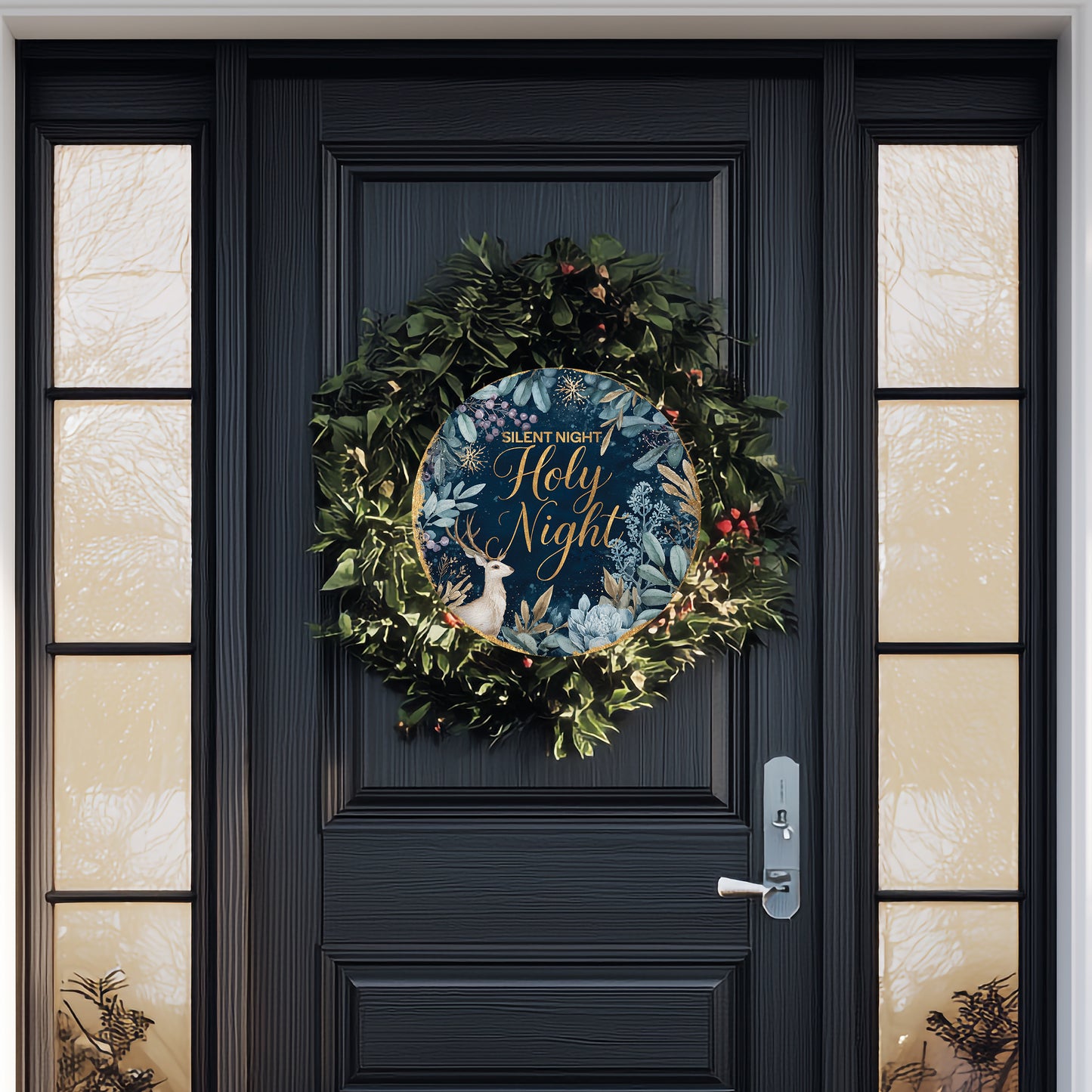 Cozy Farmhouse Silent Night Winter Door Sign | Rustic Christmas Decor