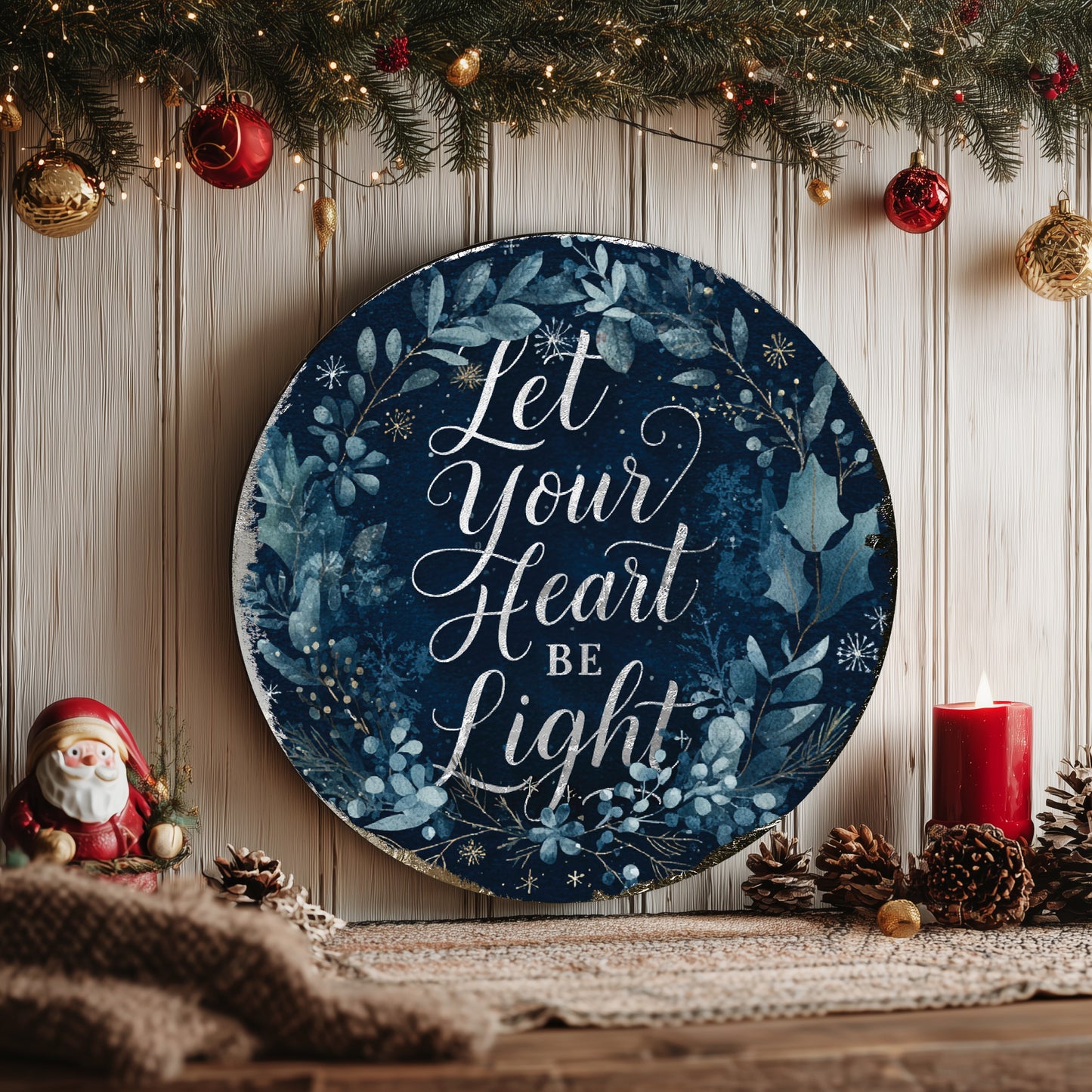 Winter Farmhouse Wall Sign | Rustic 'Let Your Heart Be Light' Decor