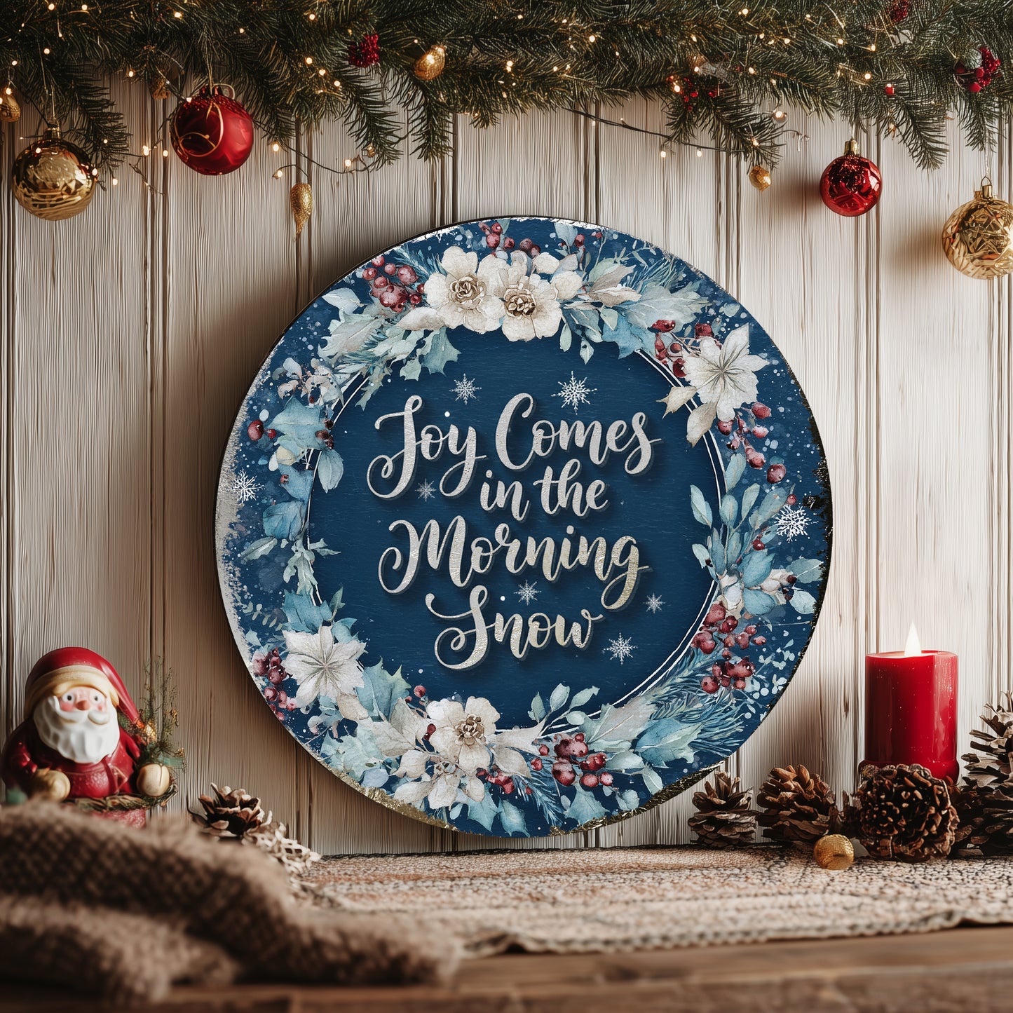 Winter Farmhouse Wall Art | Rustic Joy Comes in the Morning Sign