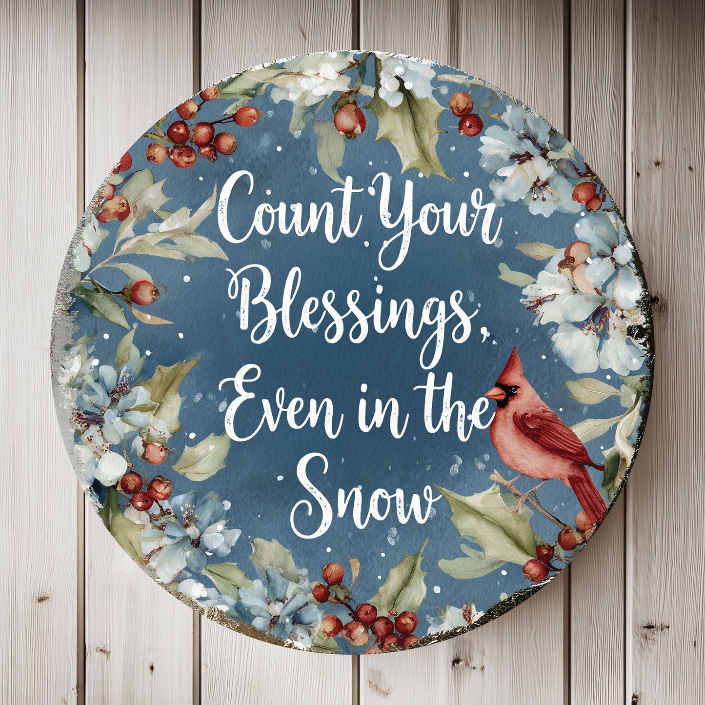 Winter Farmhouse Blessings Round Wall Sign | Rustic Cozy Home Decor