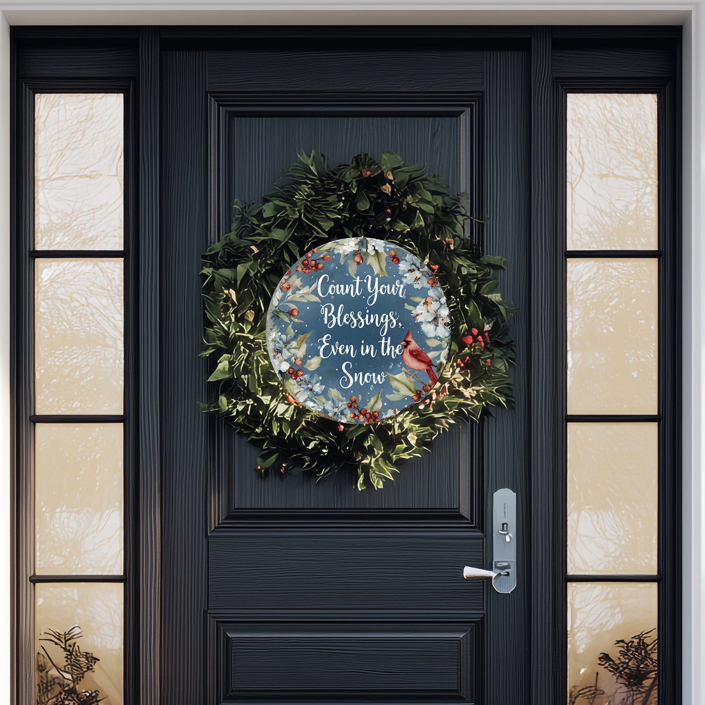 Winter Farmhouse Blessings Round Wall Sign | Rustic Cozy Home Decor