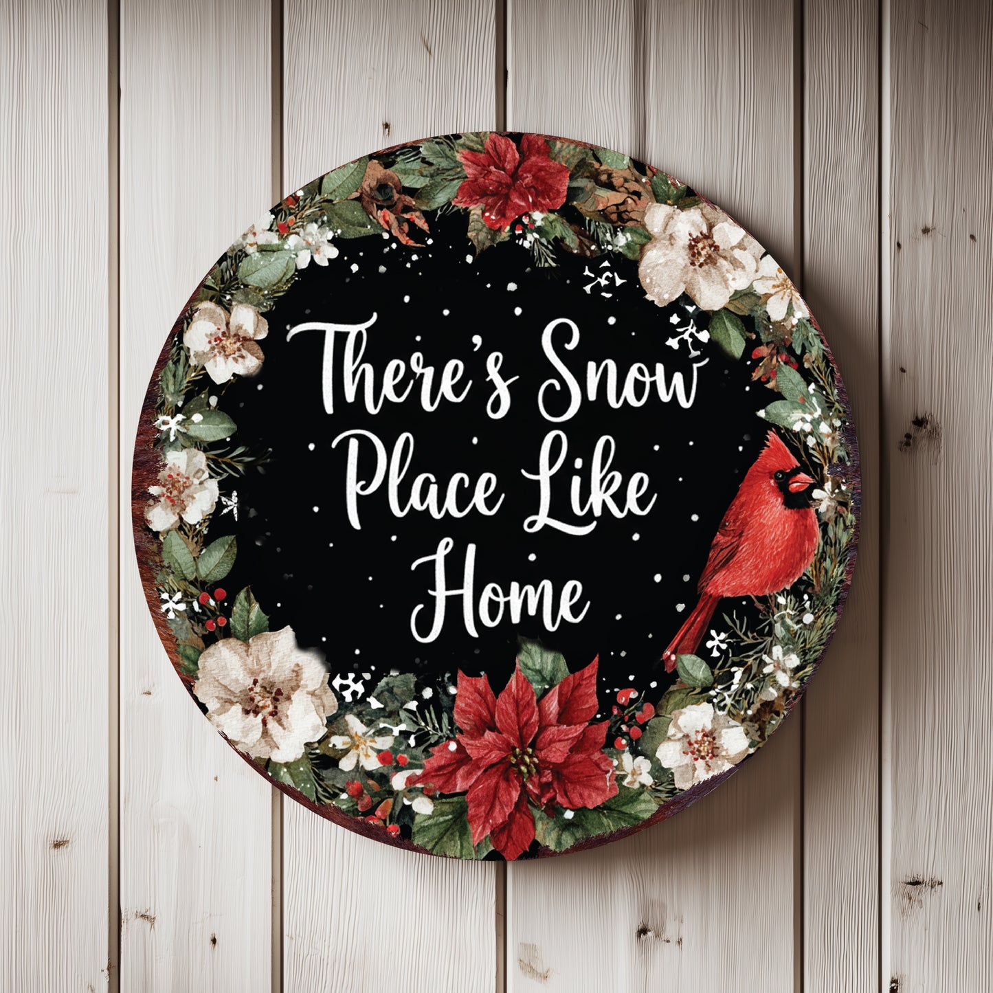 Winter Round Door Sign | Farmhouse 'Snow Place Like Home' Wall Decor
