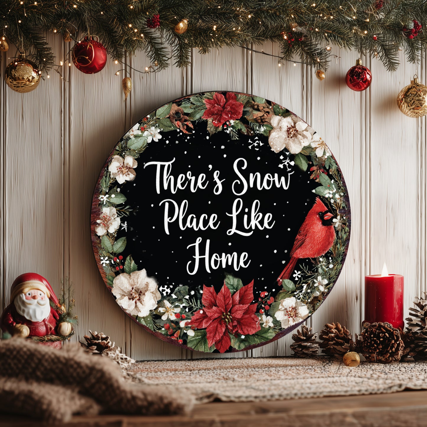 Winter Round Door Sign | Farmhouse 'Snow Place Like Home' Wall Decor