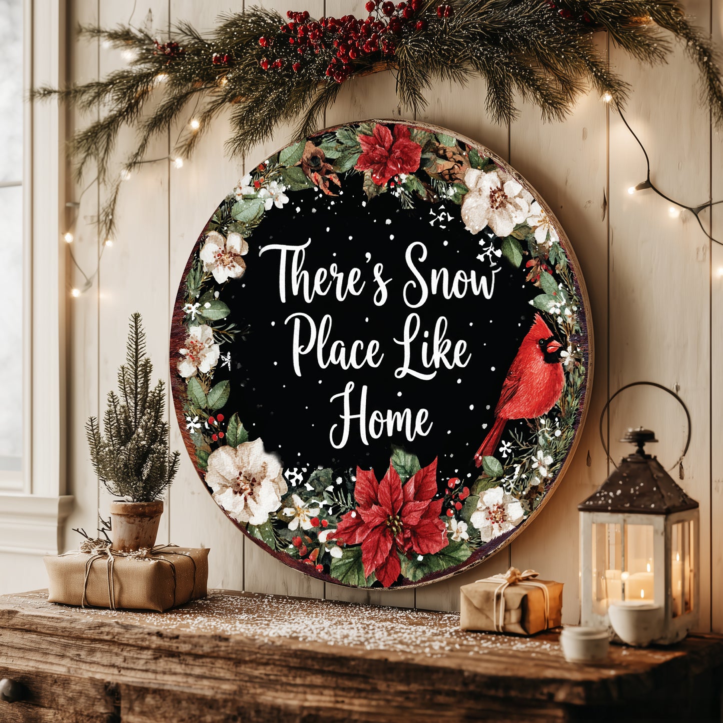Winter Round Door Sign | Farmhouse 'Snow Place Like Home' Wall Decor