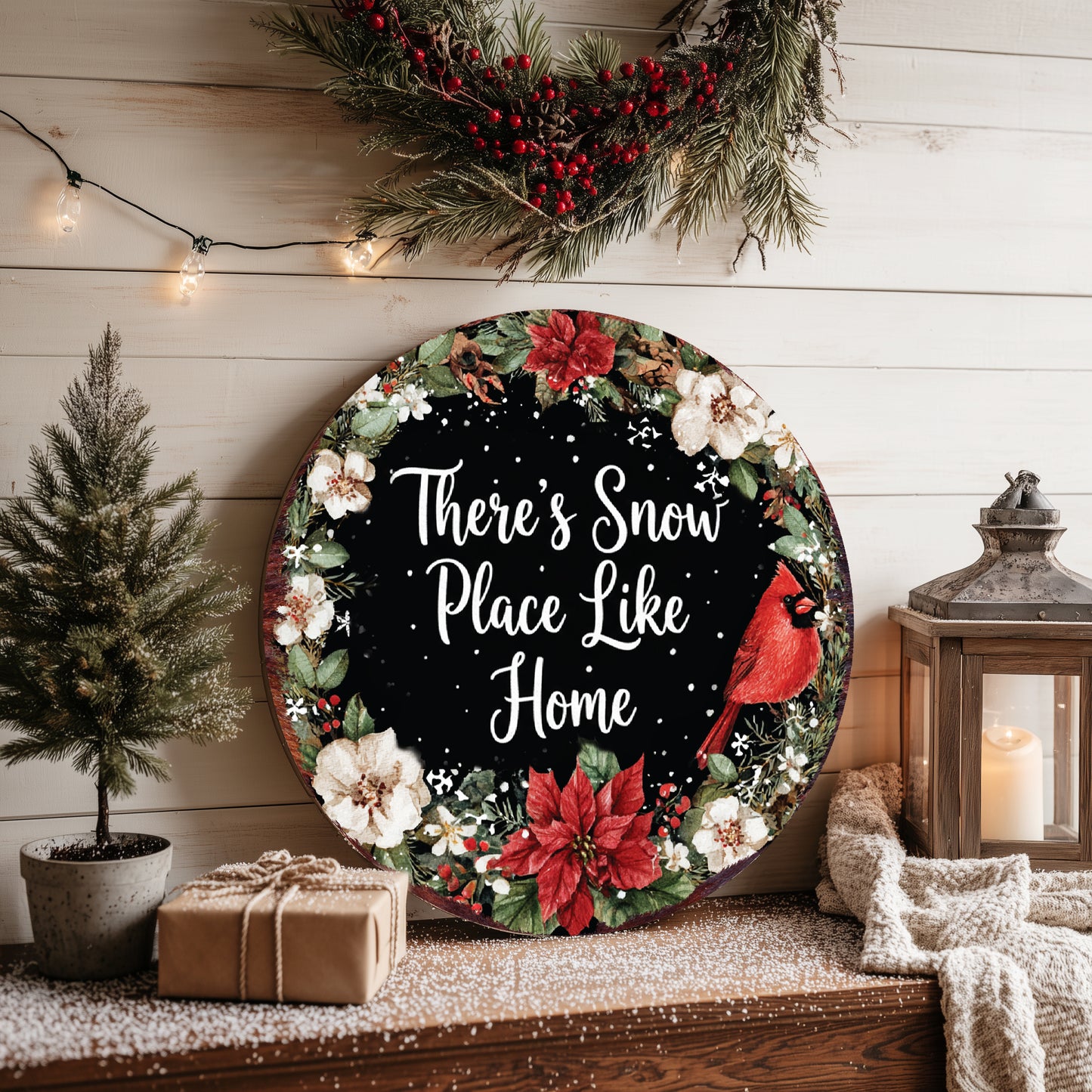 Winter Round Door Sign | Farmhouse 'Snow Place Like Home' Wall Decor