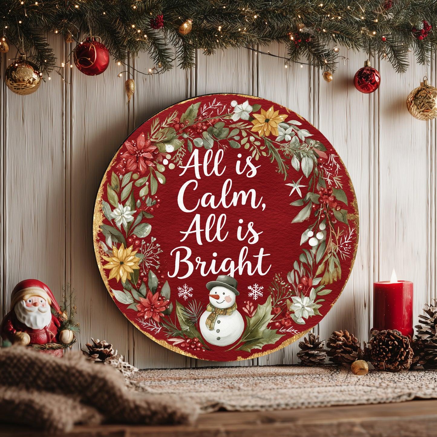 Calm Winter Door Sign | Farmhouse 'All Is Bright' Holiday Decor