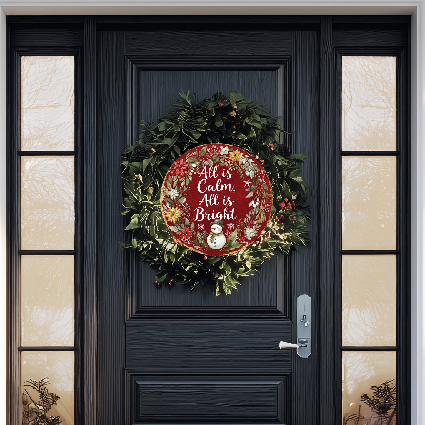 Calm Winter Door Sign | Farmhouse 'All Is Bright' Holiday Decor