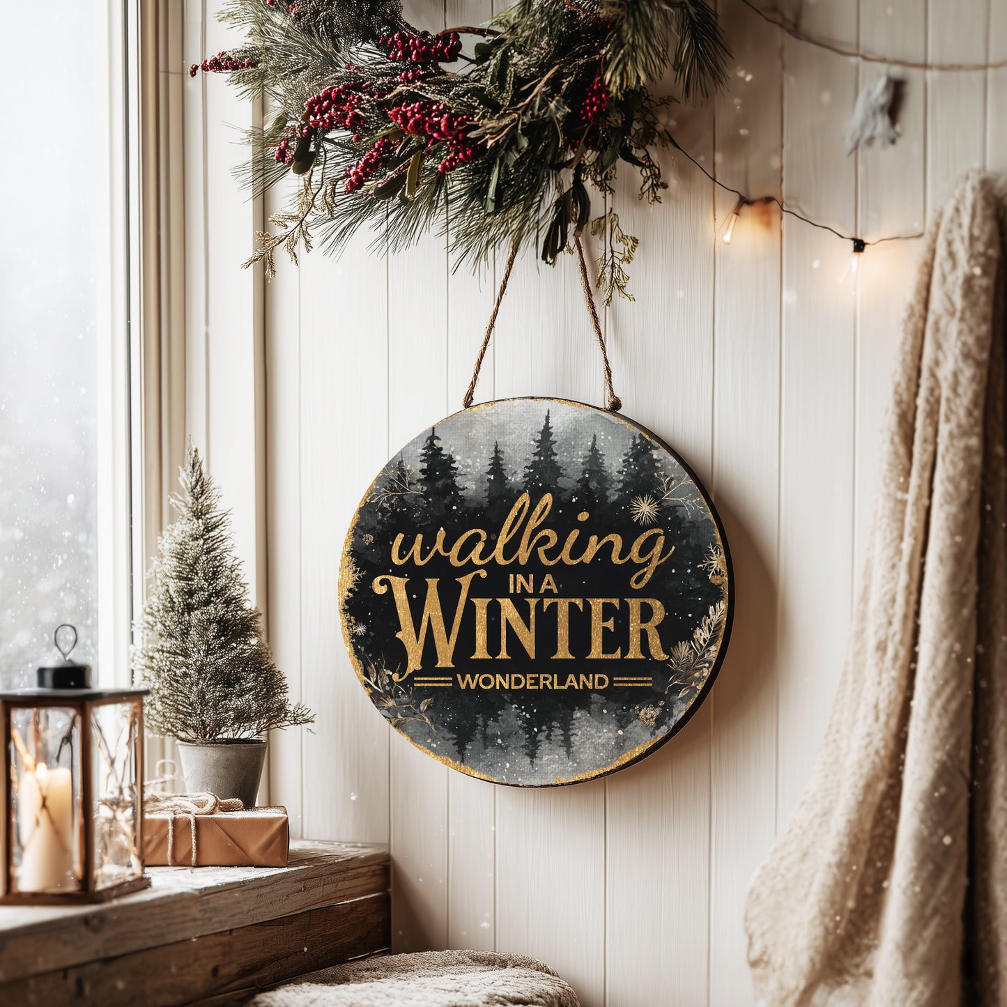 Enchanting Winter Wonderland Round Door Sign | Festive Holiday Porch Decor
