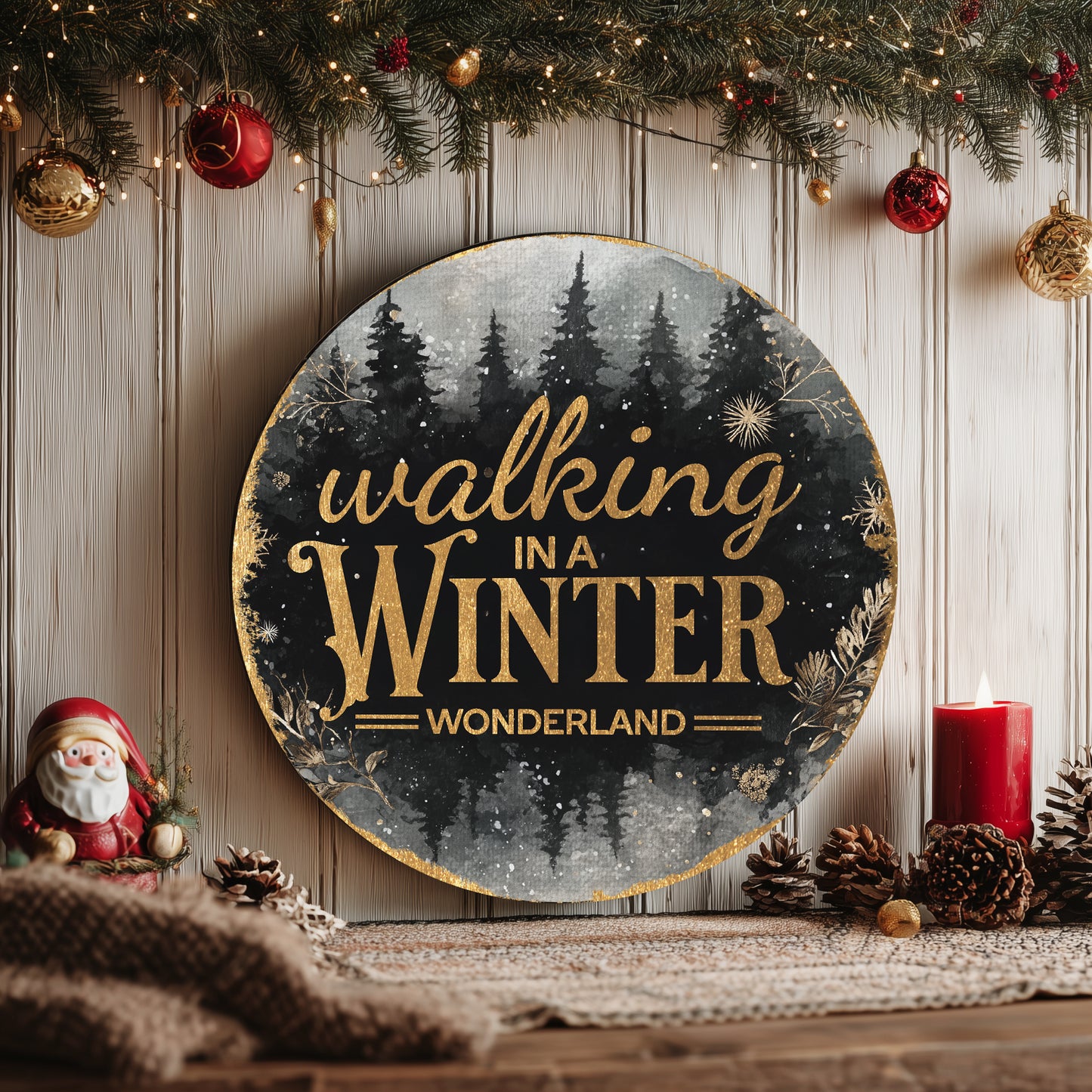 Enchanting Winter Wonderland Round Door Sign | Festive Holiday Porch Decor