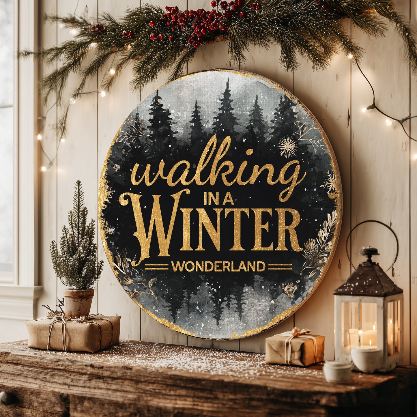 Enchanting Winter Wonderland Round Door Sign | Festive Holiday Porch Decor