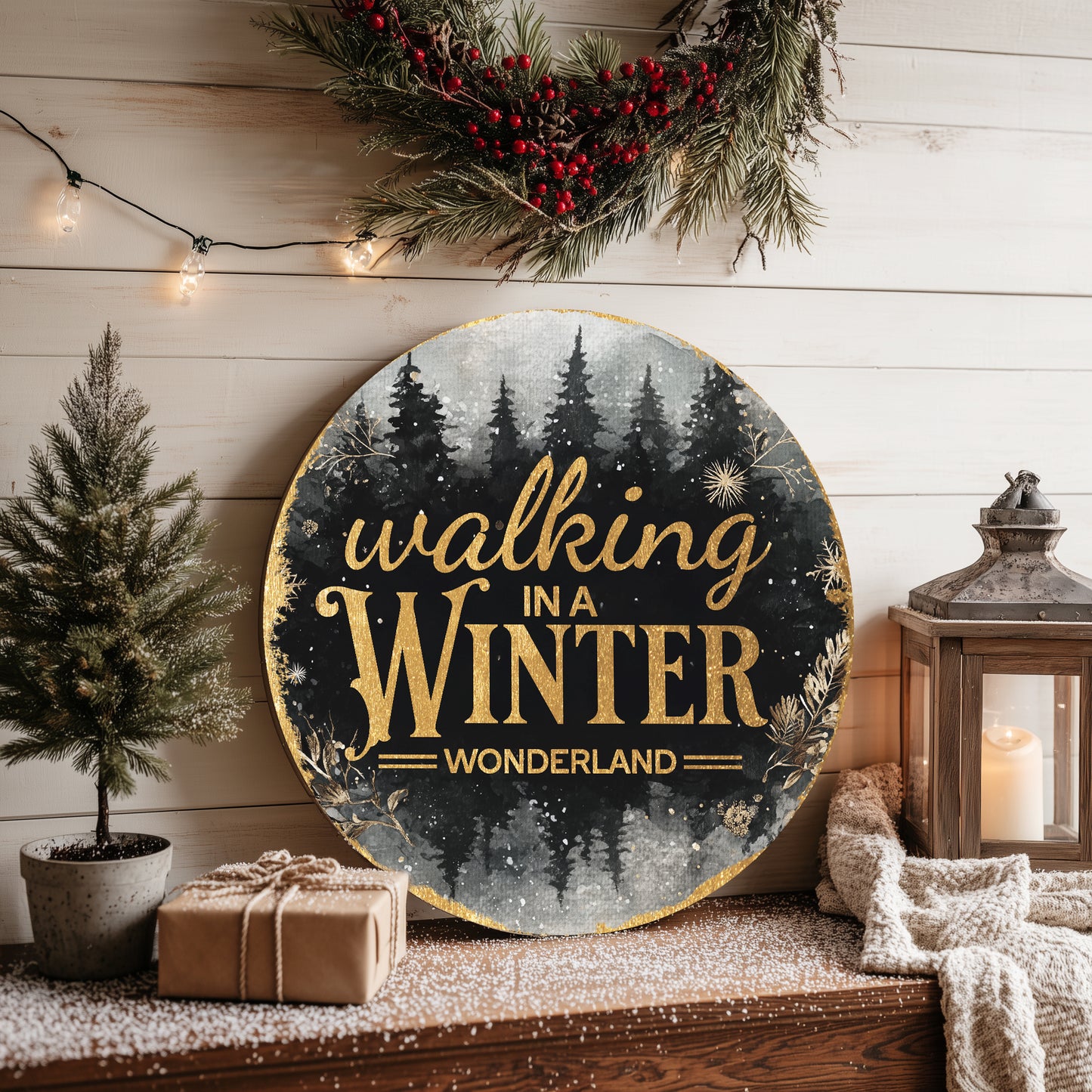 Enchanting Winter Wonderland Round Door Sign | Festive Holiday Porch Decor