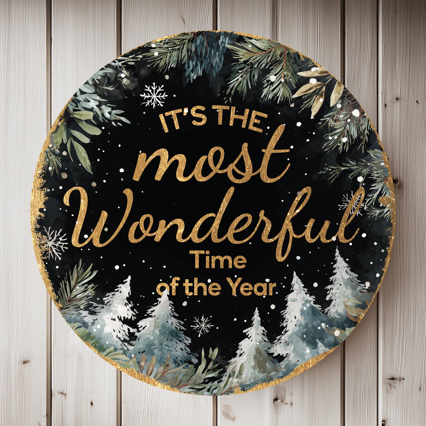Wonderful Time Christmas Round Wall Sign | Festive Holiday Decor
