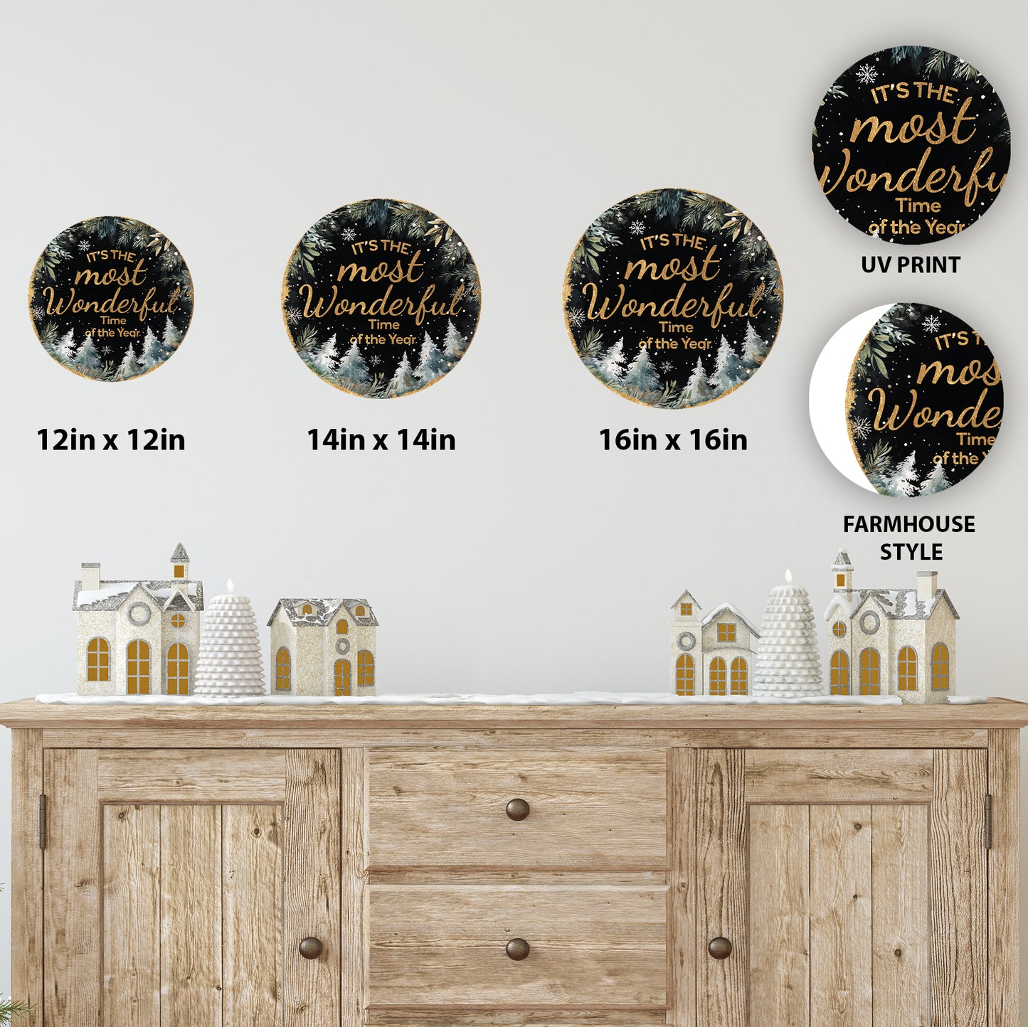 Wonderful Time Christmas Round Wall Sign | Festive Holiday Decor