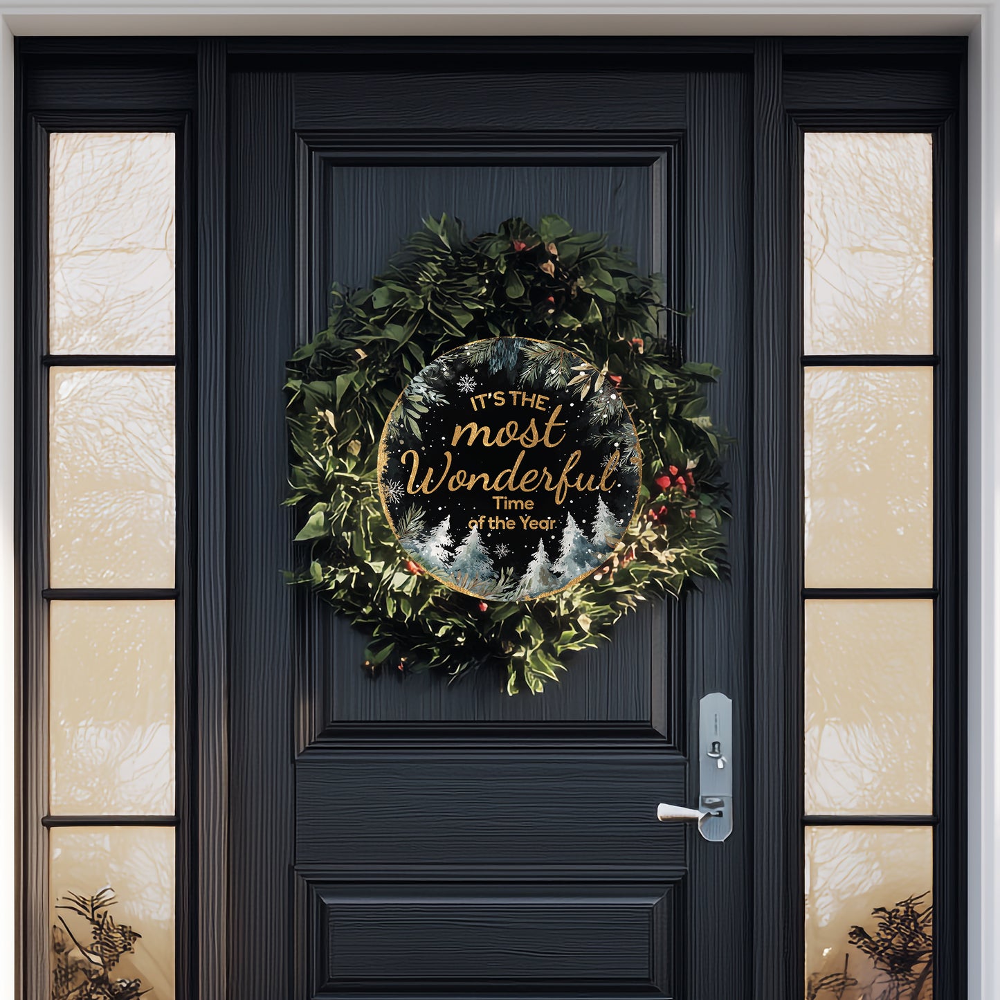 Wonderful Time Christmas Round Wall Sign | Festive Holiday Decor