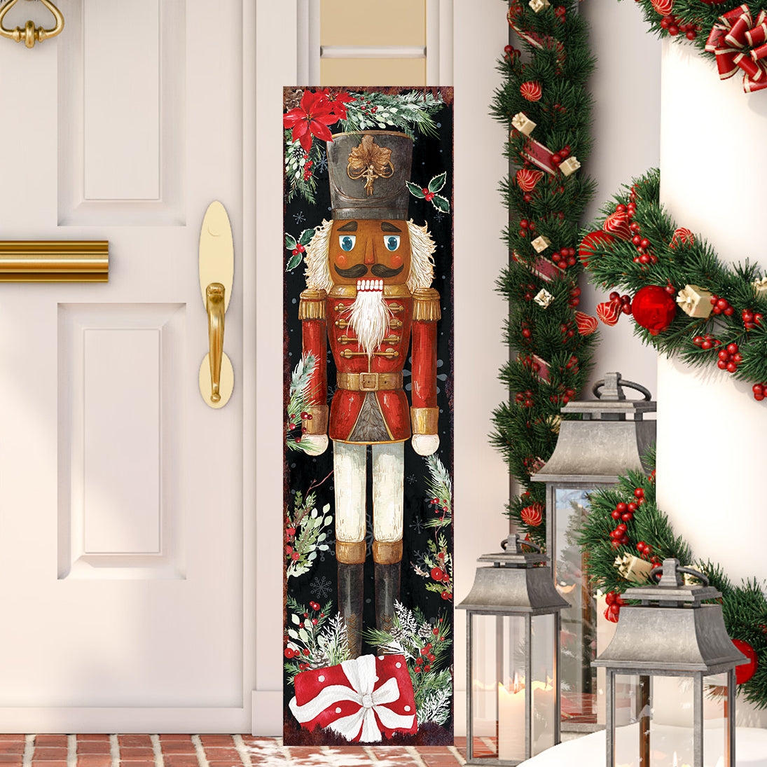 Elegant Watercolor Nutcracker Christmas Porch Sign | Festive Winter Welcome