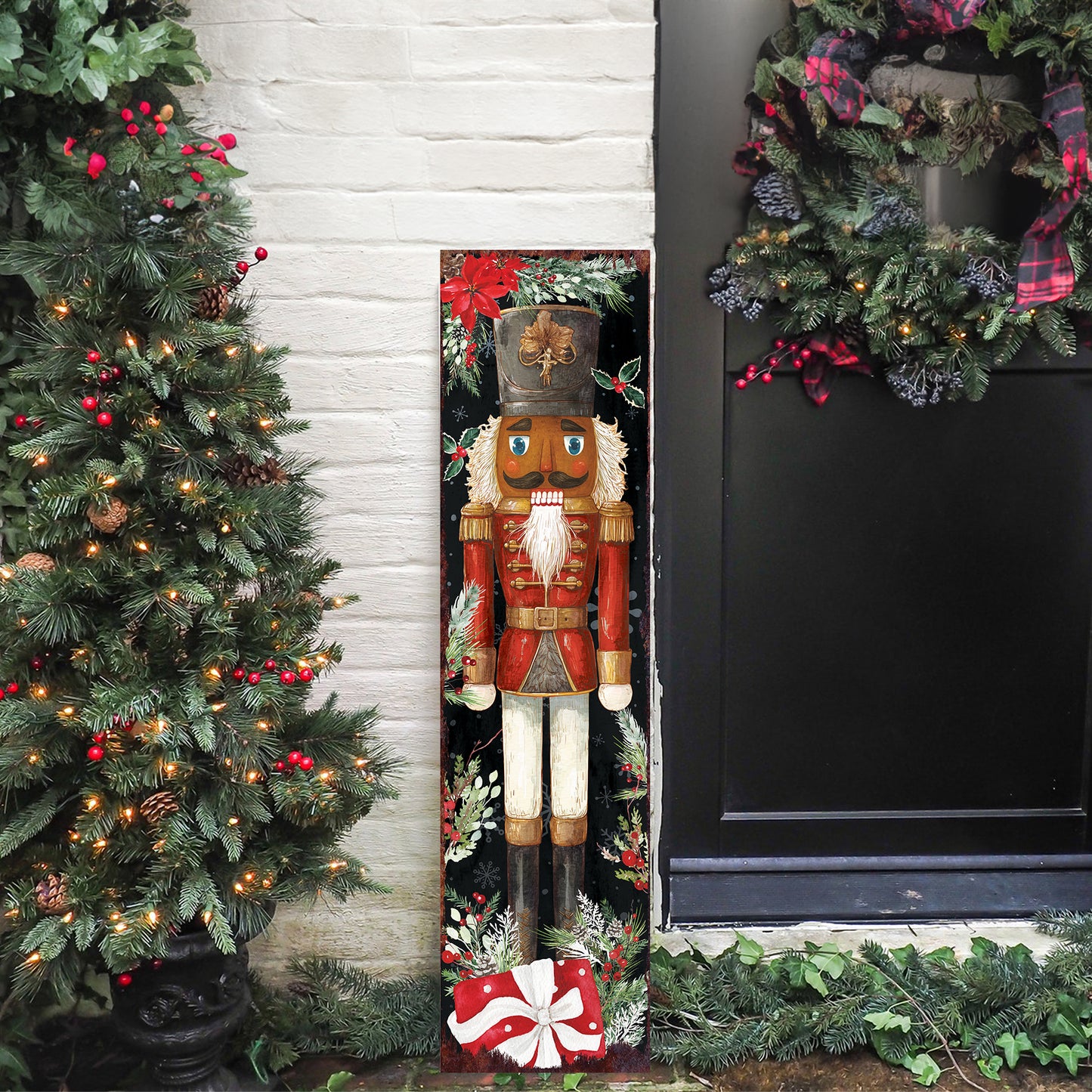 Elegant Watercolor Nutcracker Christmas Porch Sign | Festive Winter Welcome