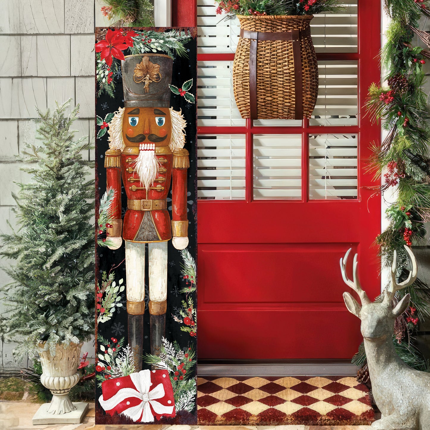 Elegant Watercolor Nutcracker Christmas Porch Sign | Festive Winter Welcome