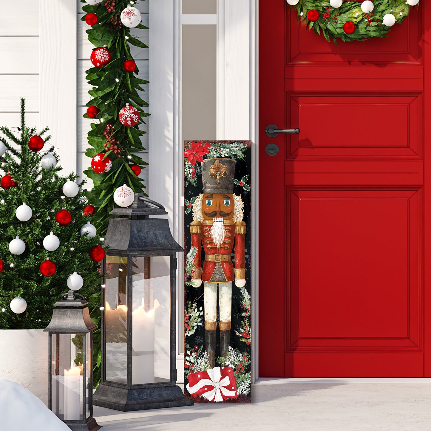 Elegant Watercolor Nutcracker Christmas Porch Sign | Festive Winter Welcome