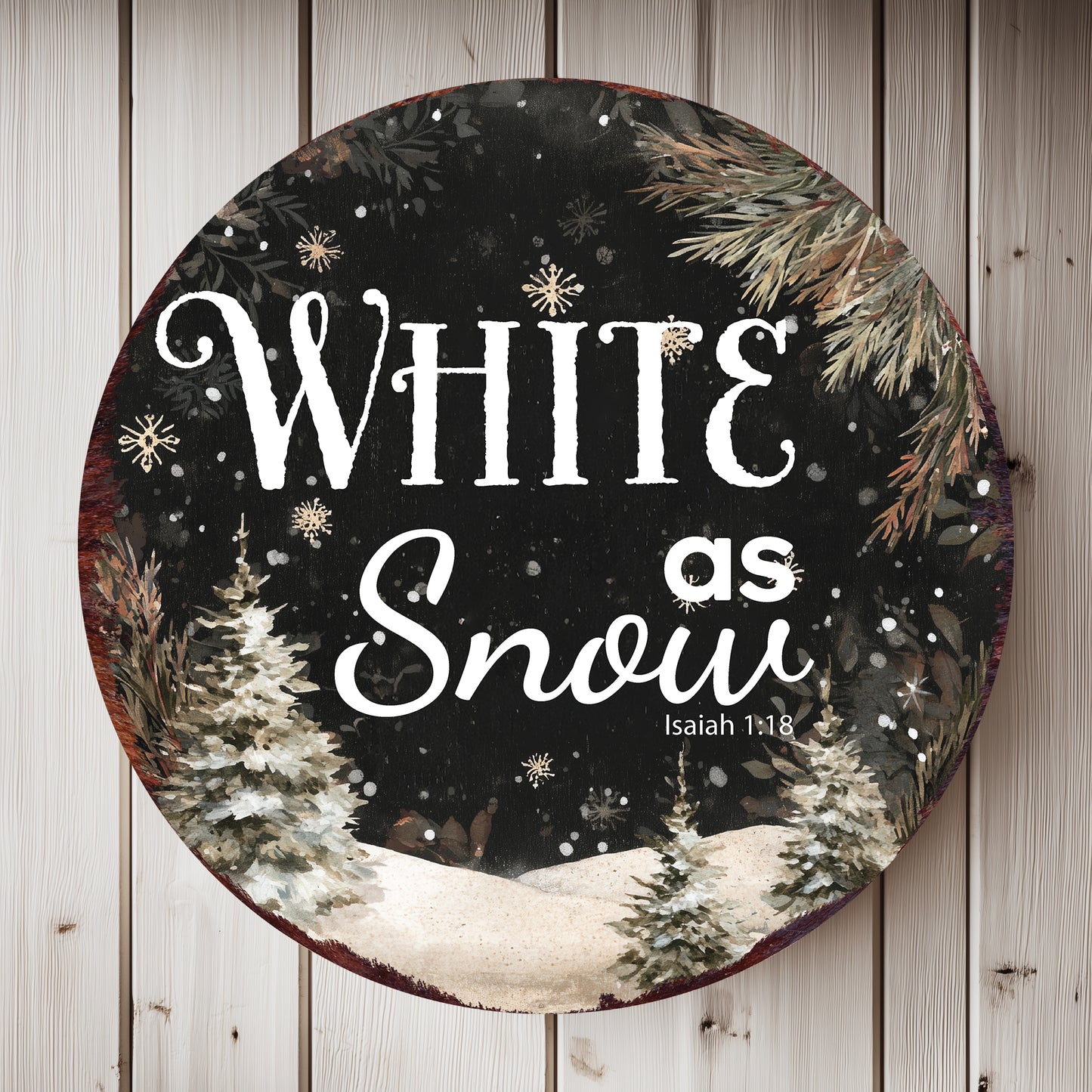 Christmas Scripture Wall Sign | White as Snow Isaiah 1:18 Round Decor