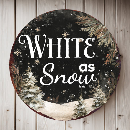 Christmas Scripture Wall Sign | White as Snow Isaiah 1:18 Round Decor