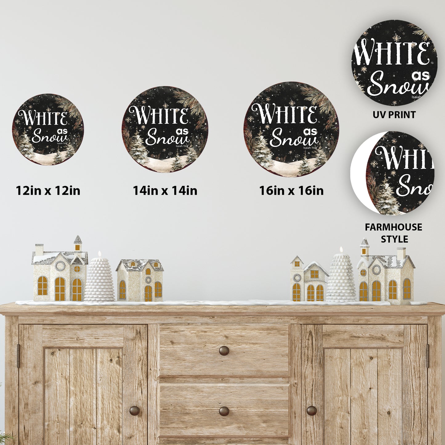 Christmas Scripture Wall Sign | White as Snow Isaiah 1:18 Round Decor