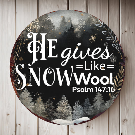 Faith-Inspired Winter Wood Wall Sign | Psalm 147:16 Snow Quote