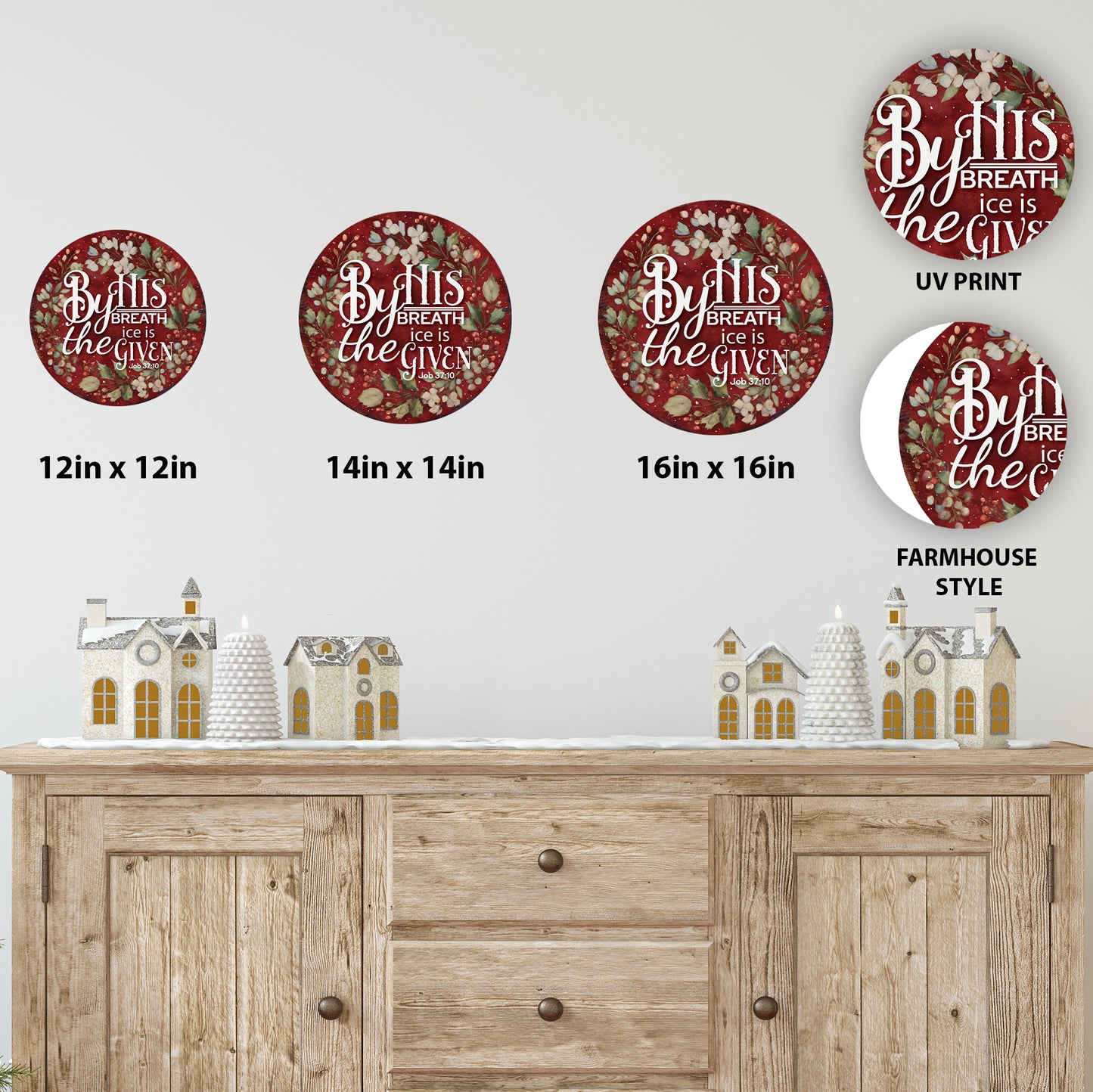 Christian Winter Wall Sign | Job 37:10 Round Scripture Decor