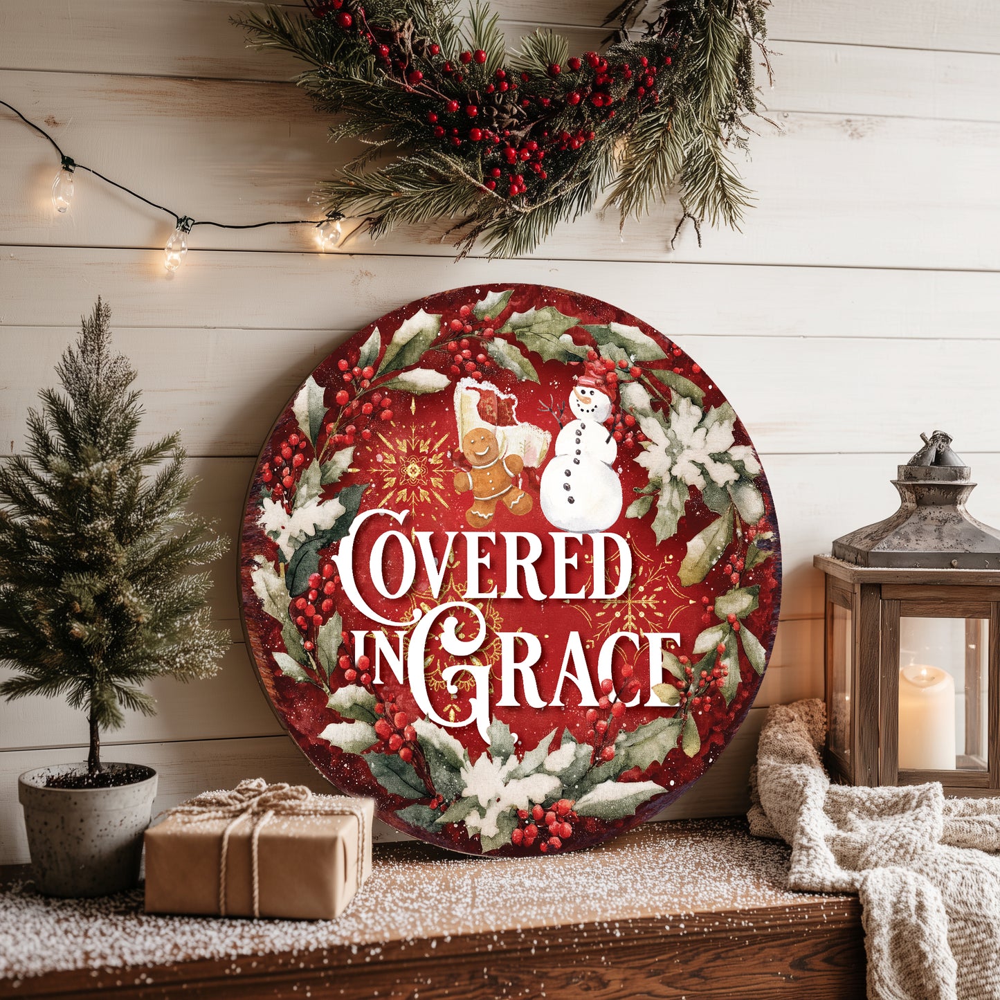 Uplifting Winter Grace Wall Sign | Round Christian Scripture Decor