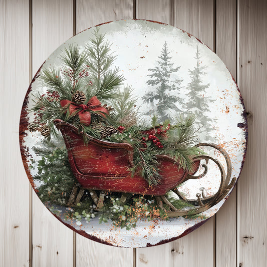 Christmas Sleigh Wall Sign | Festive Round Holiday Decor for Home