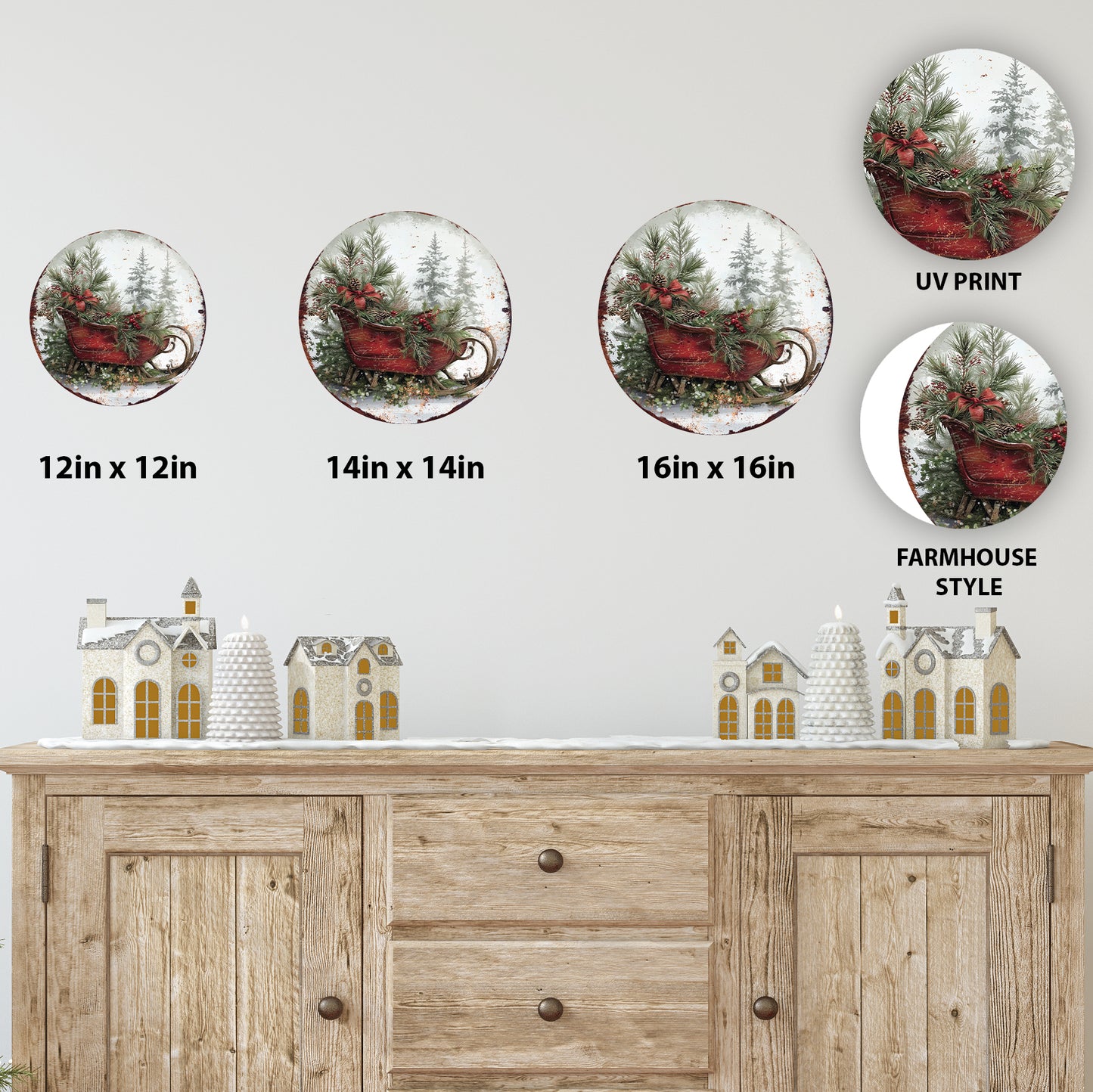 Christmas Sleigh Wall Sign | Festive Round Holiday Decor for Home