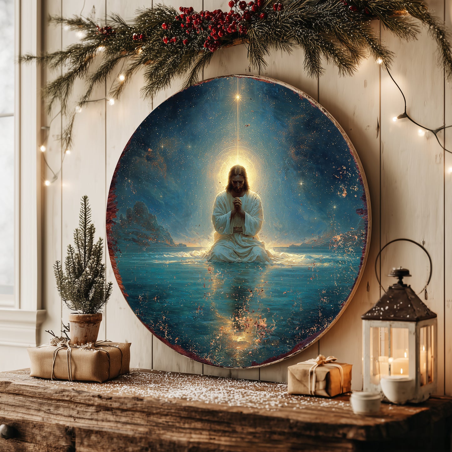 Enduring Faith Rustic Christian Round Wall Sign | Spiritual Home Decor