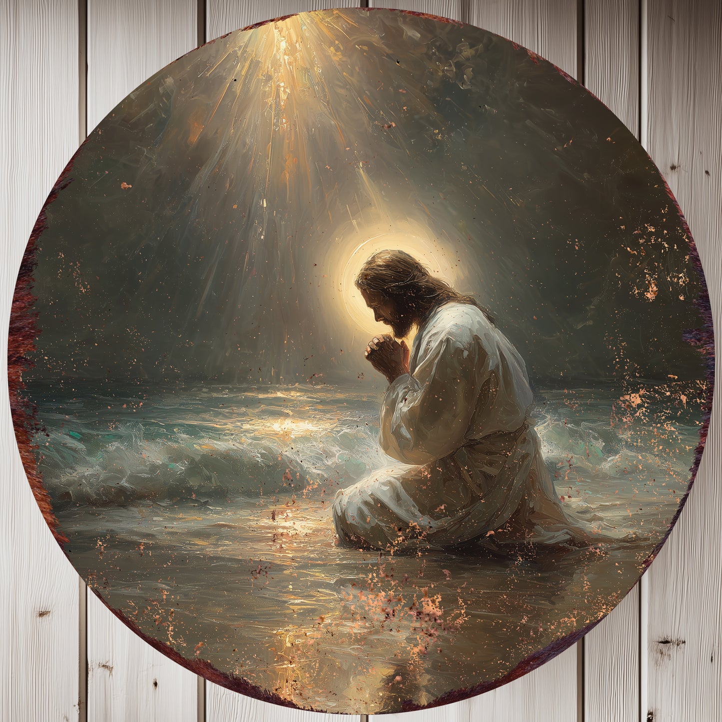 Timeless Rustic Jesus Pray Round Wall Sign | Christian Home Decor