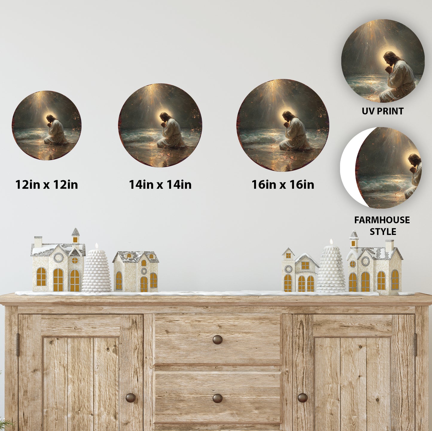 Timeless Rustic Jesus Pray Round Wall Sign | Christian Home Decor