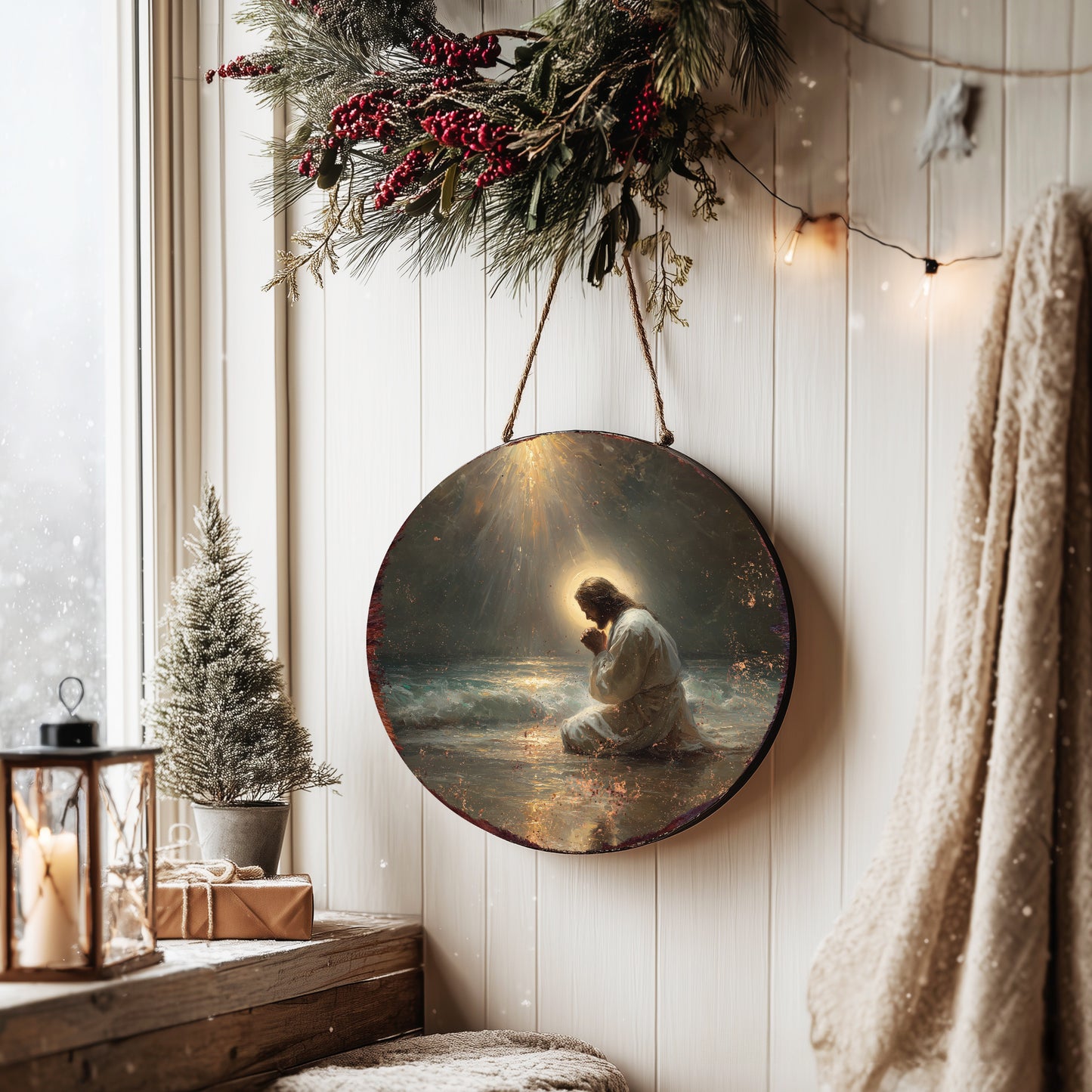 Timeless Rustic Jesus Pray Round Wall Sign | Christian Home Decor