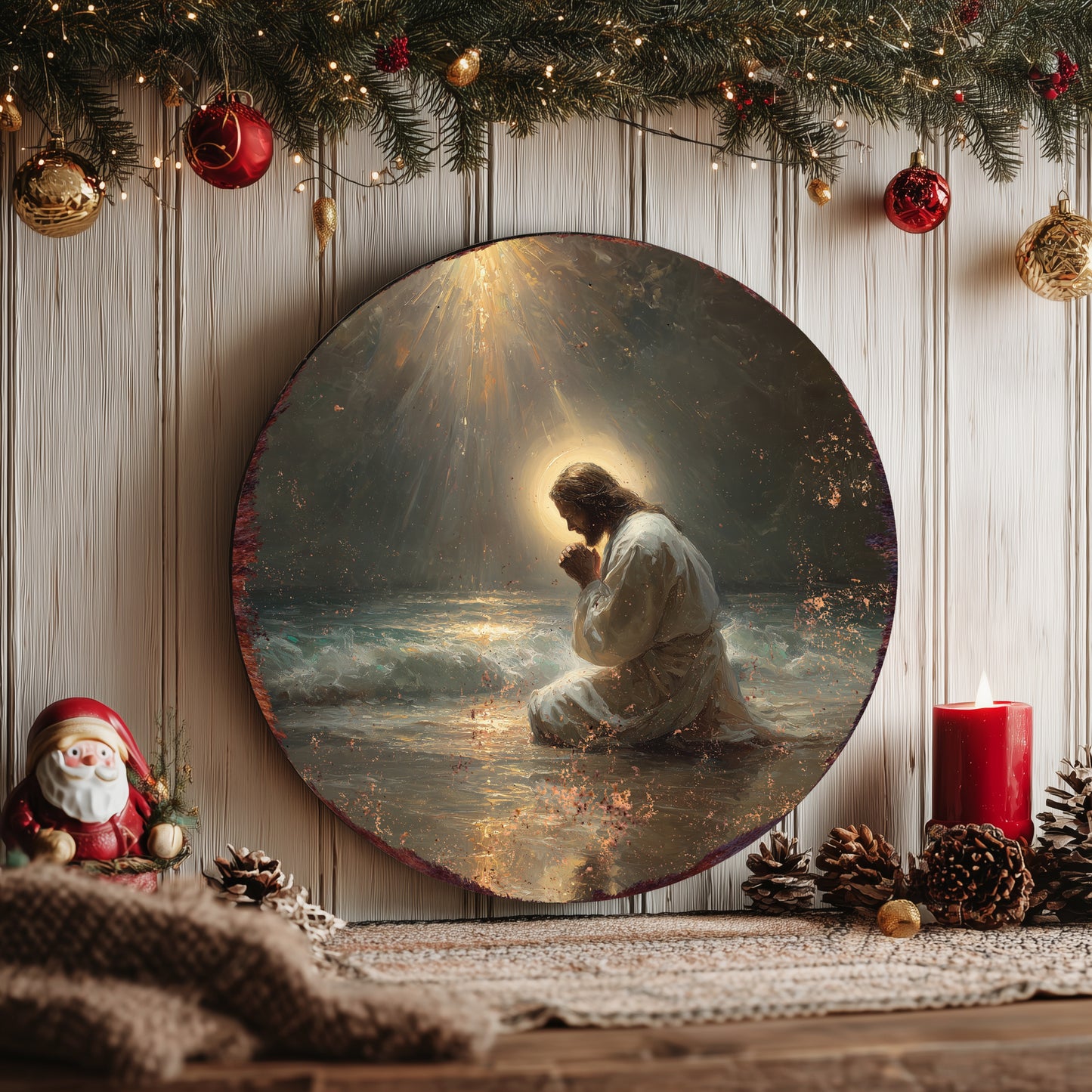 Timeless Rustic Jesus Pray Round Wall Sign | Christian Home Decor