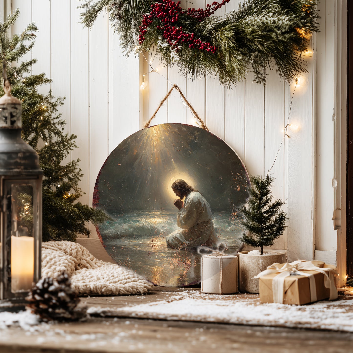 Timeless Rustic Jesus Pray Round Wall Sign | Christian Home Decor