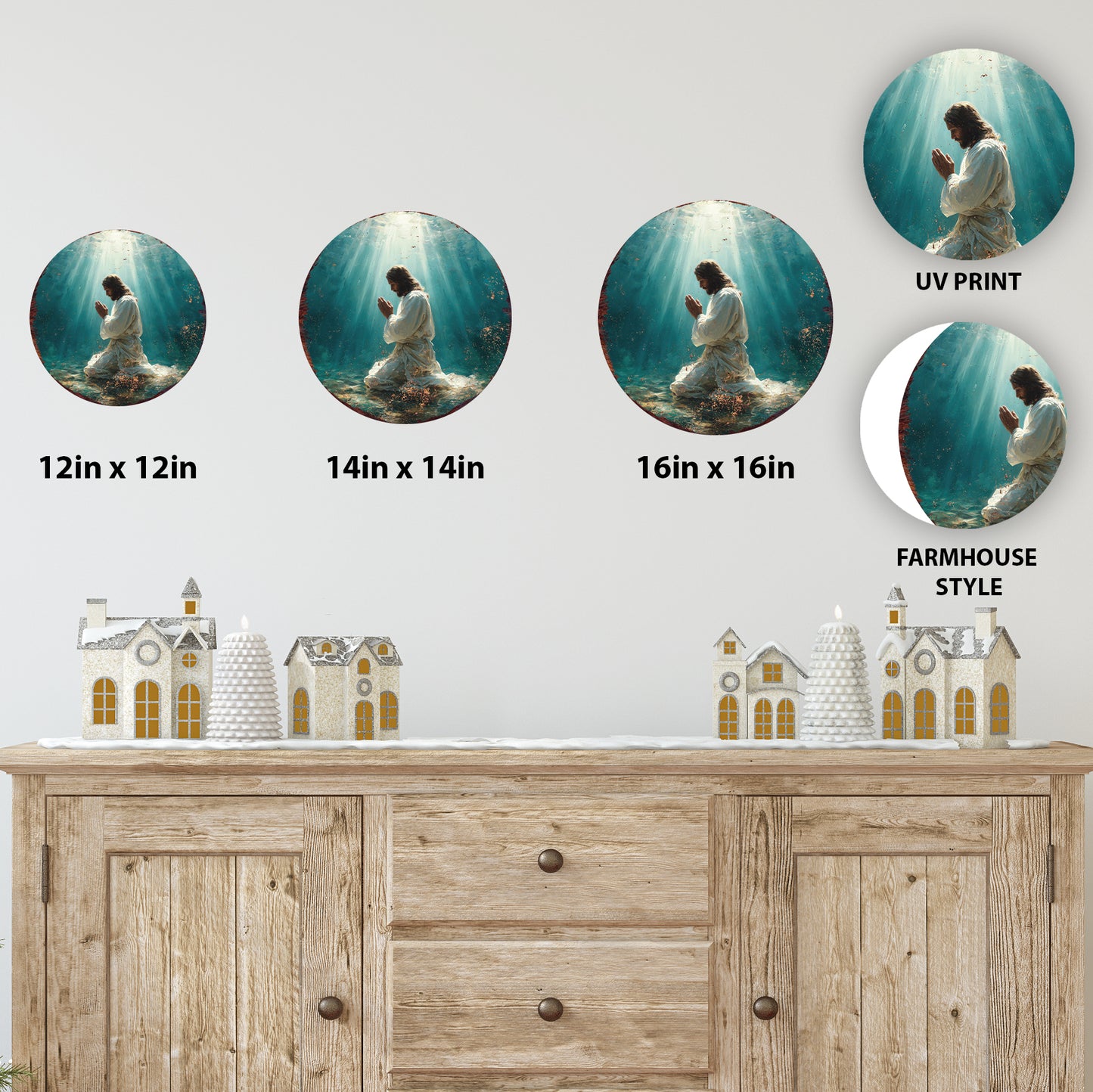 Rustic Jesus Pray Round Wall Art | Christian Home Decor