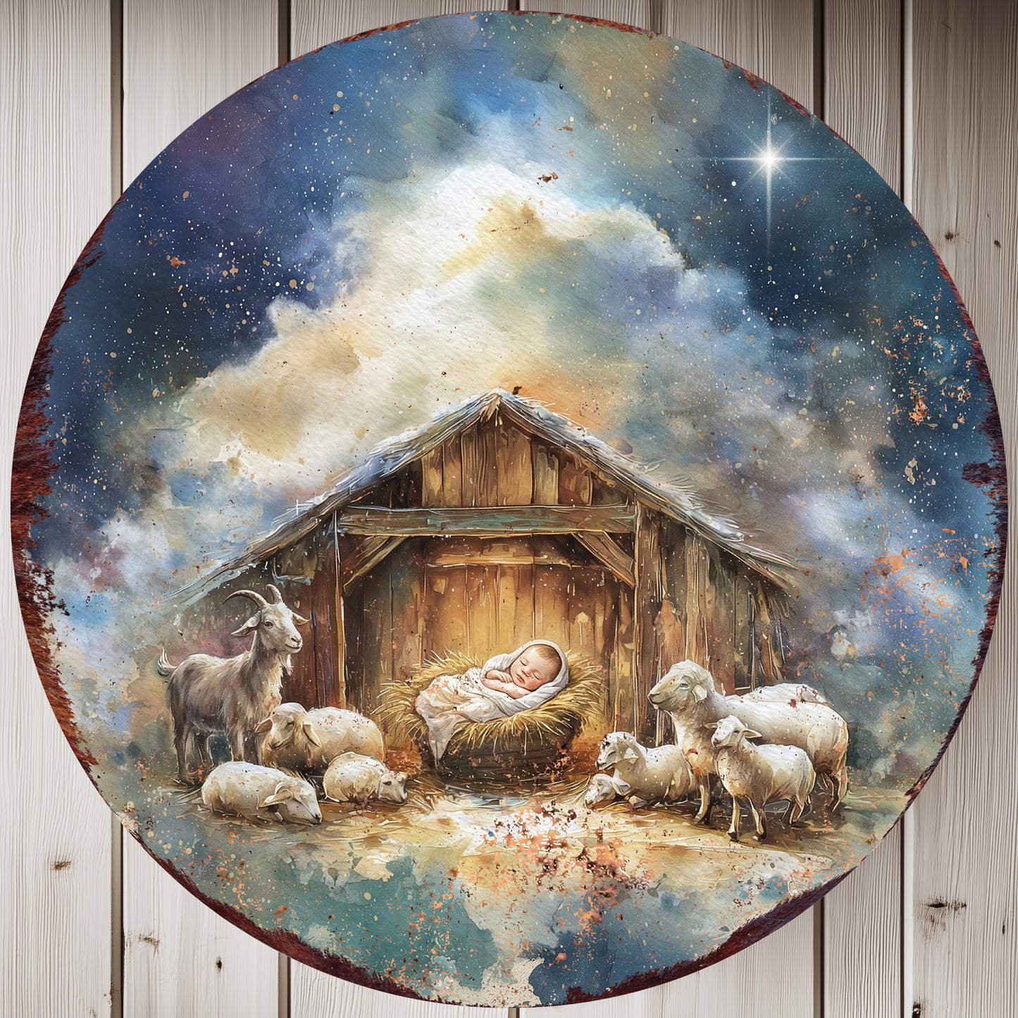 Rustic Nativity Round Wall Art | Christian Christmas Home Decor