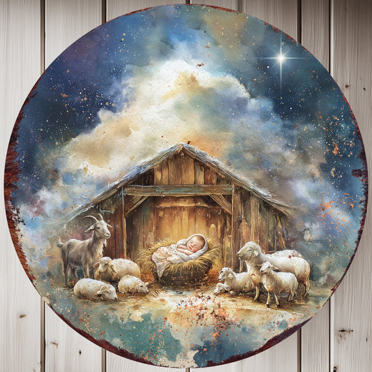 Rustic Nativity Round Wall Art | Christian Christmas Home Decor