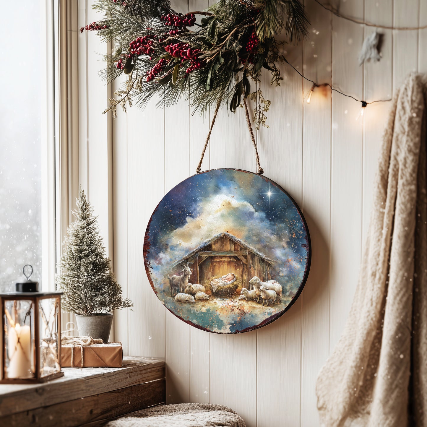 Rustic Nativity Round Wall Art | Christian Christmas Home Decor