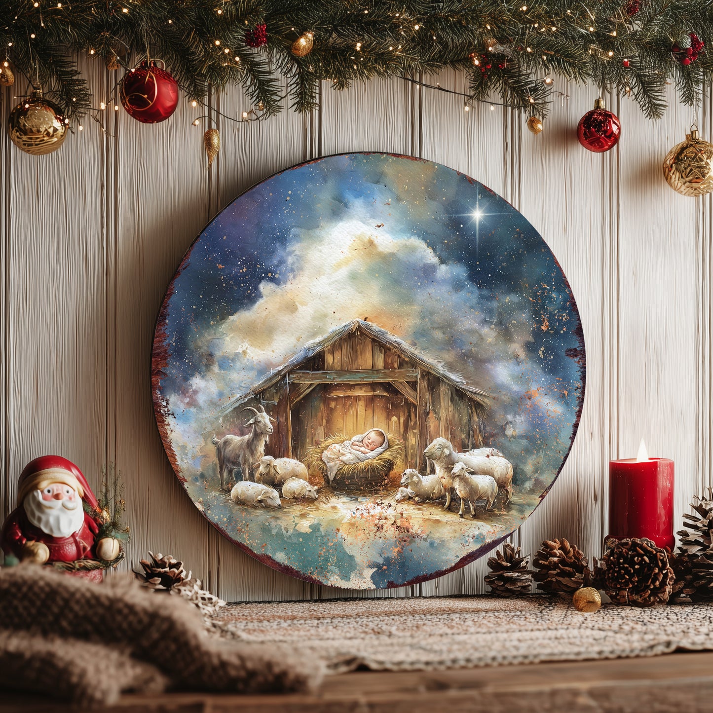 Rustic Nativity Round Wall Art | Christian Christmas Home Decor