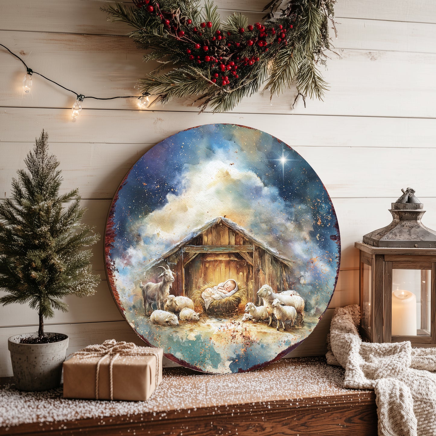 Rustic Nativity Round Wall Art | Christian Christmas Home Decor