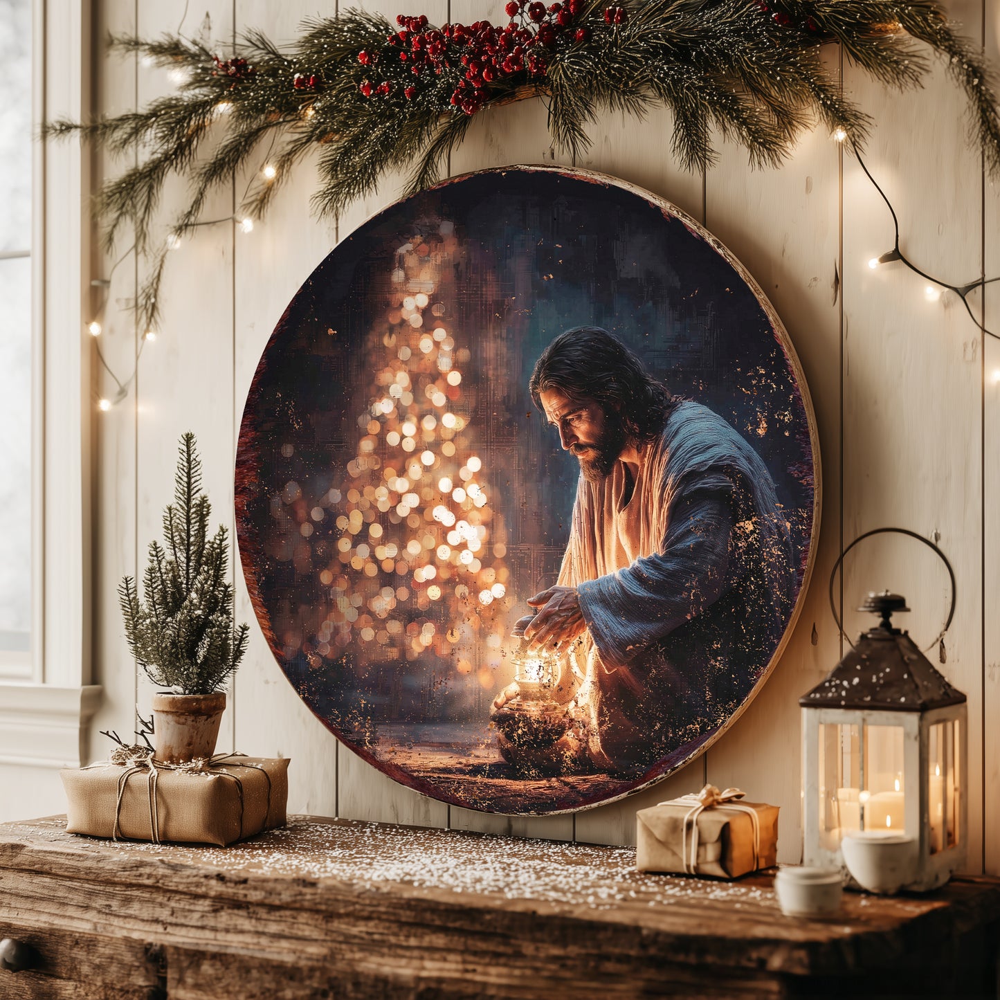 Rustic Christmas Jesus Wall Art | Christian Faith Home Decor